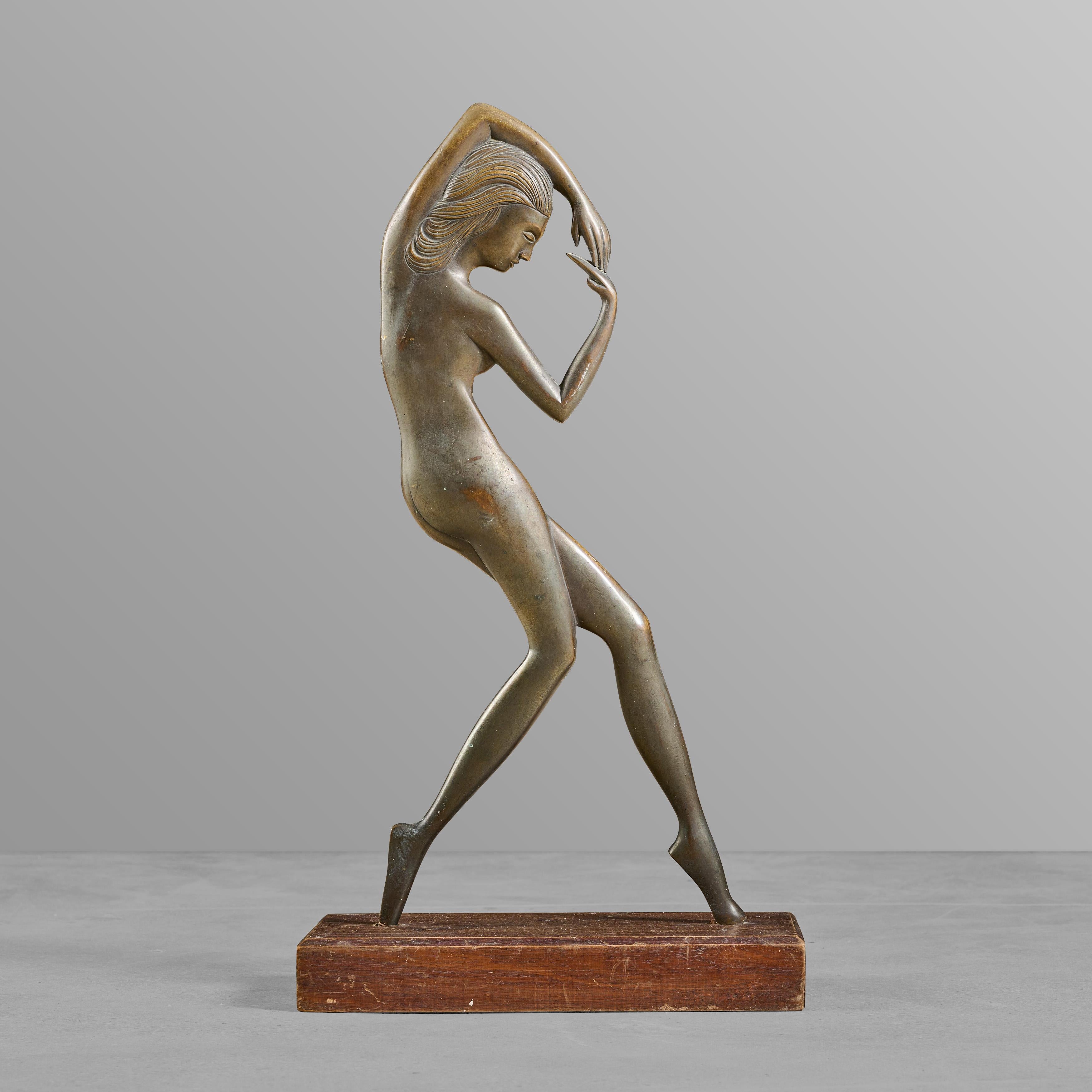 Bronze Art Deco sculpture of muse with newer base. Great casting and patina.