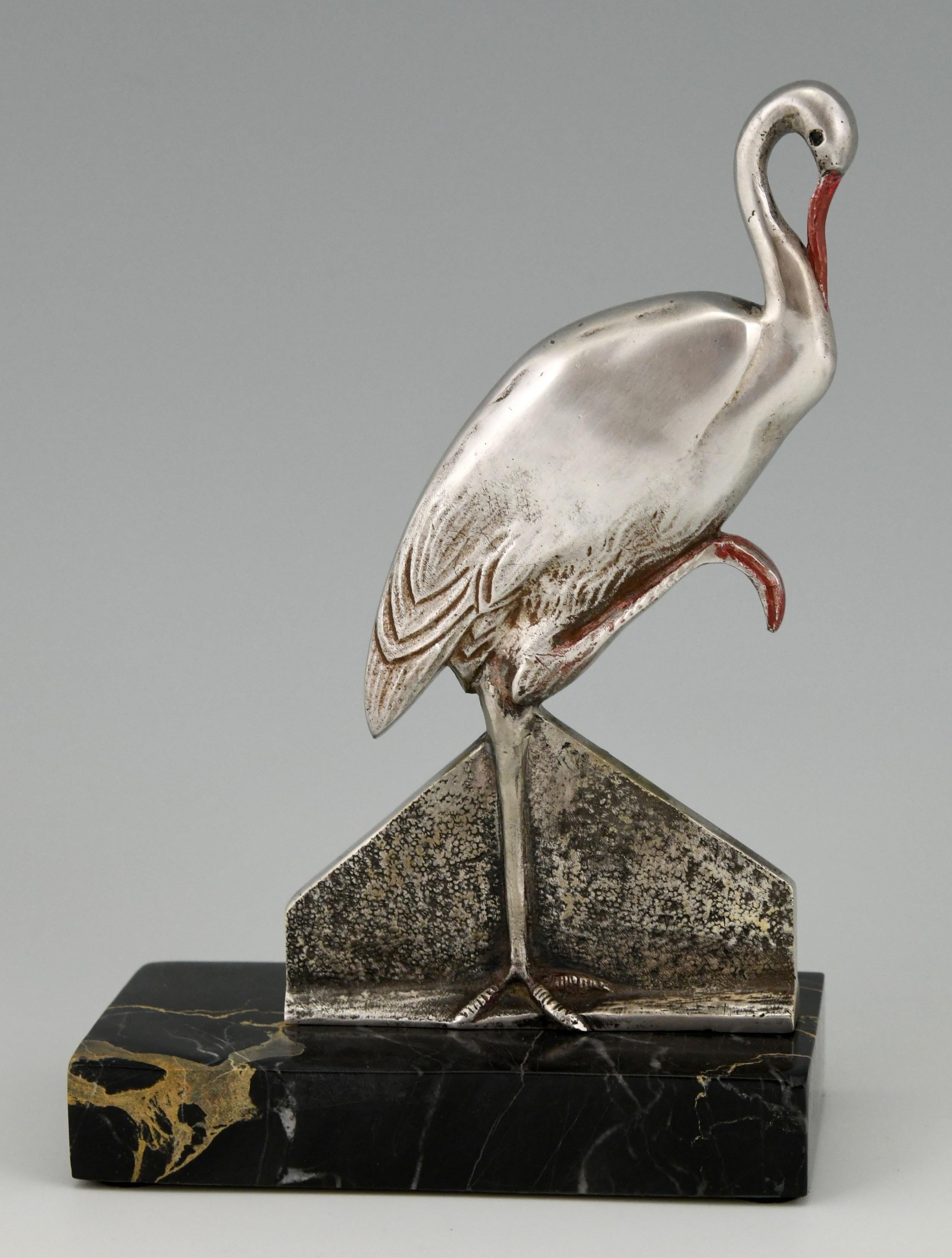 Mid-20th Century Art Deco Bronze Stork Bird Bookends Danvin, France, 1930