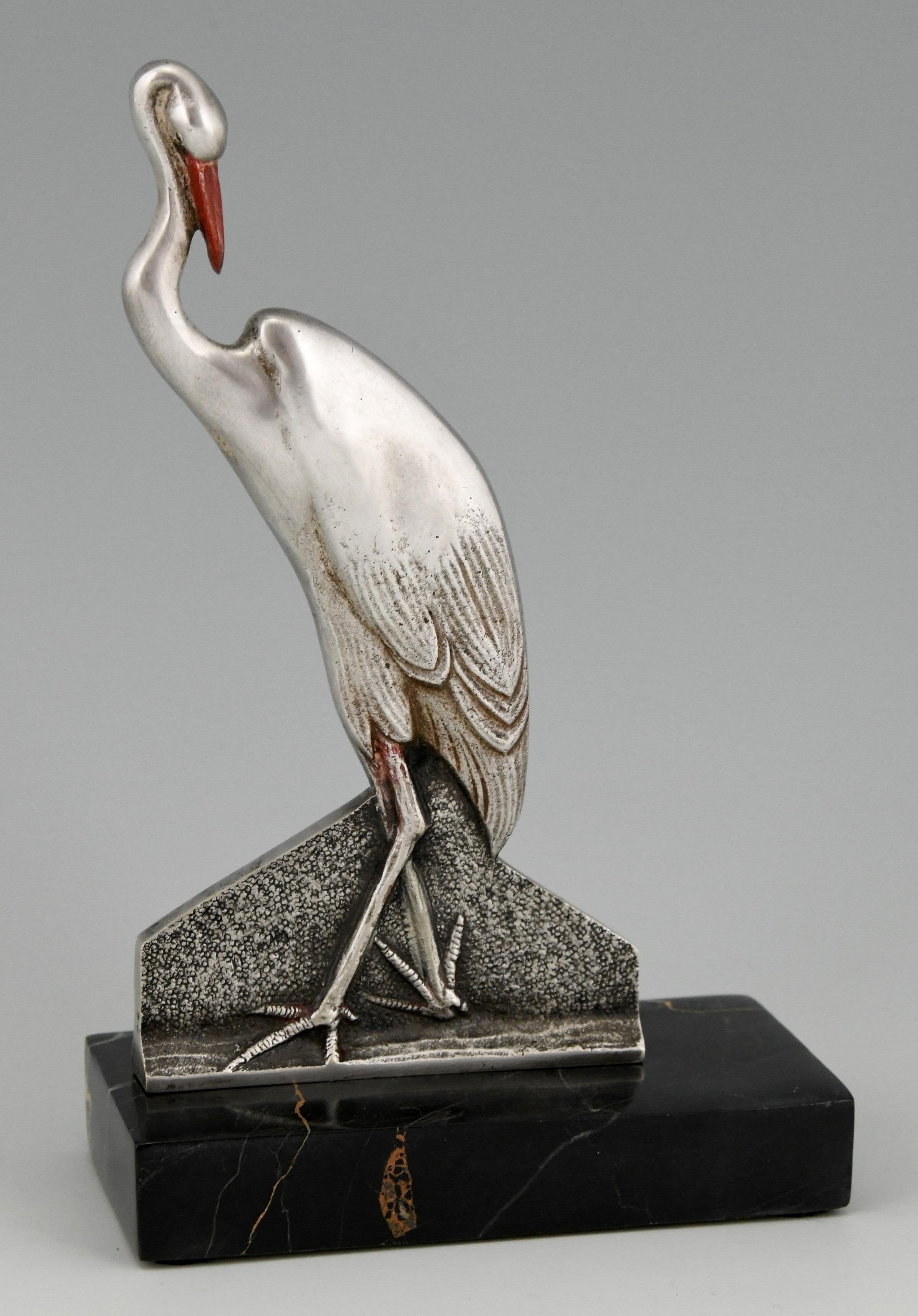Art Deco Bronze Stork Bird Bookends Danvin, France, 1930 1