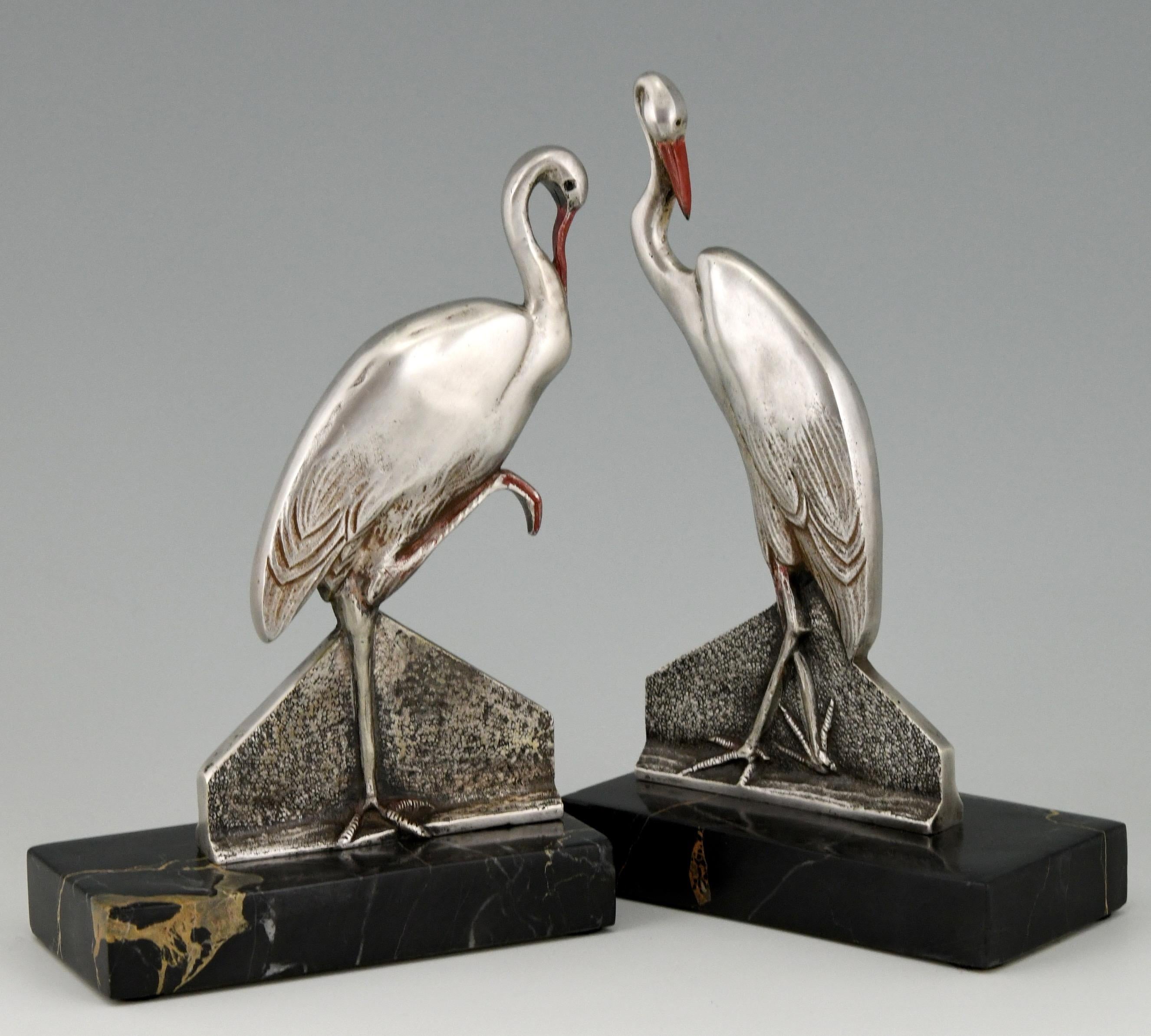 Art Deco Bronze Stork Bird Bookends Danvin, France, 1930 2