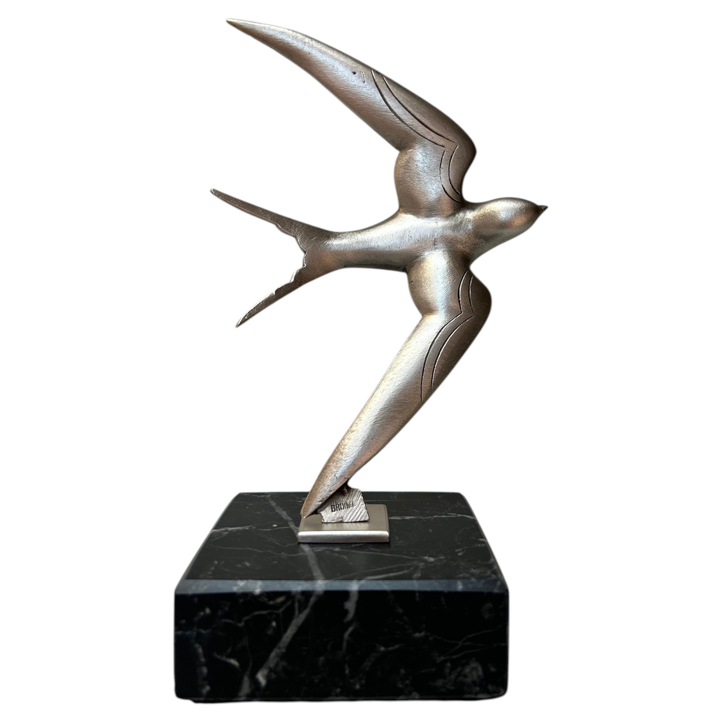 Art Deco Bronze Swallow Sculpture by G. Garreau For Sale