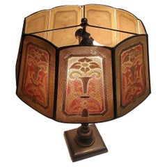 Art Deco Bronze Table Lamp with Stylized Metal Mesh Shade Arts & Crafts