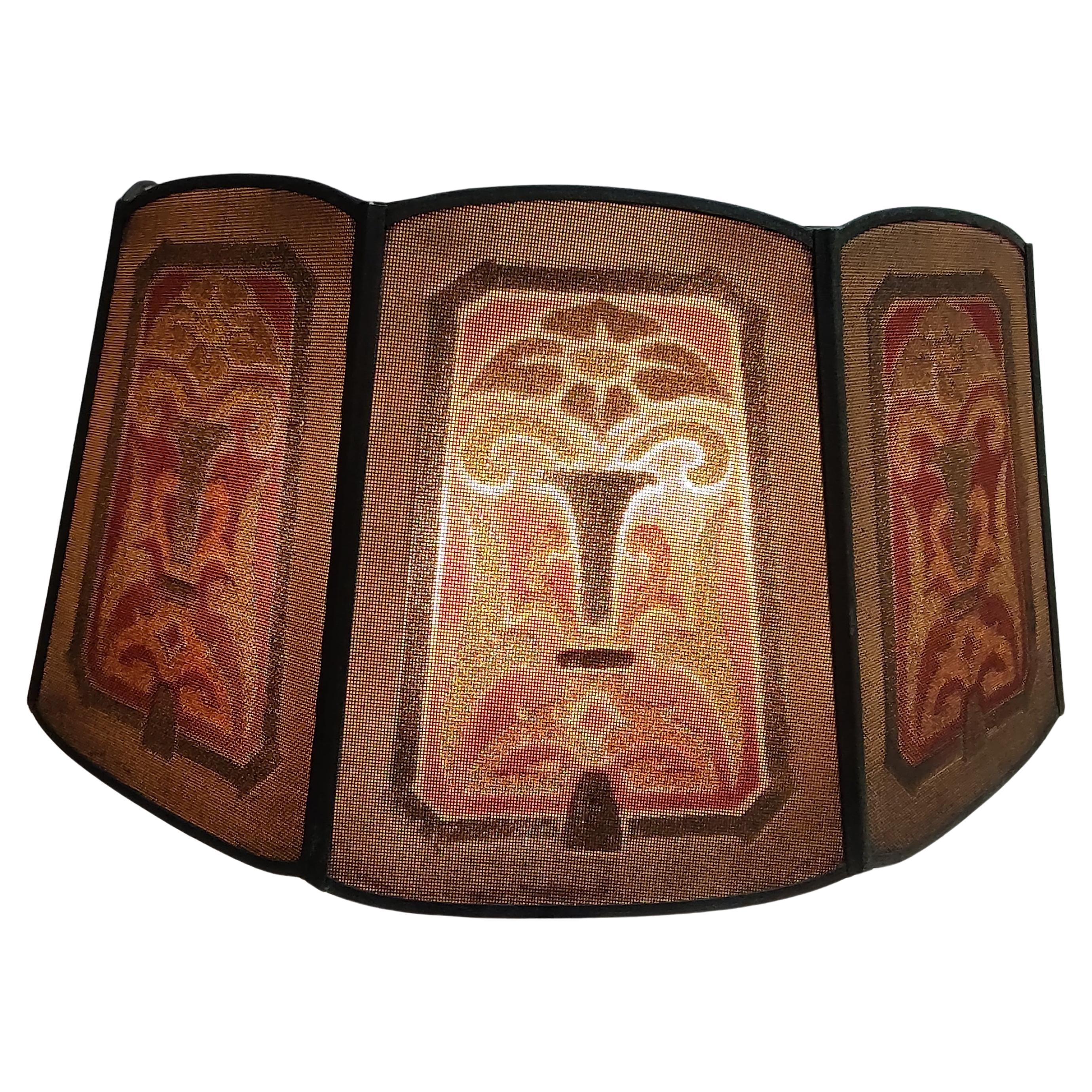 Art-Déco-Tischlampe aus Bronze mit stilisiertem Metallgeflechtschirm aus Metall, Arts and Crafts (amerikanisch) im Angebot