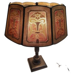 Used Art Deco Bronze Table Lamp with Stylized Metal Mesh Shade Arts & Crafts