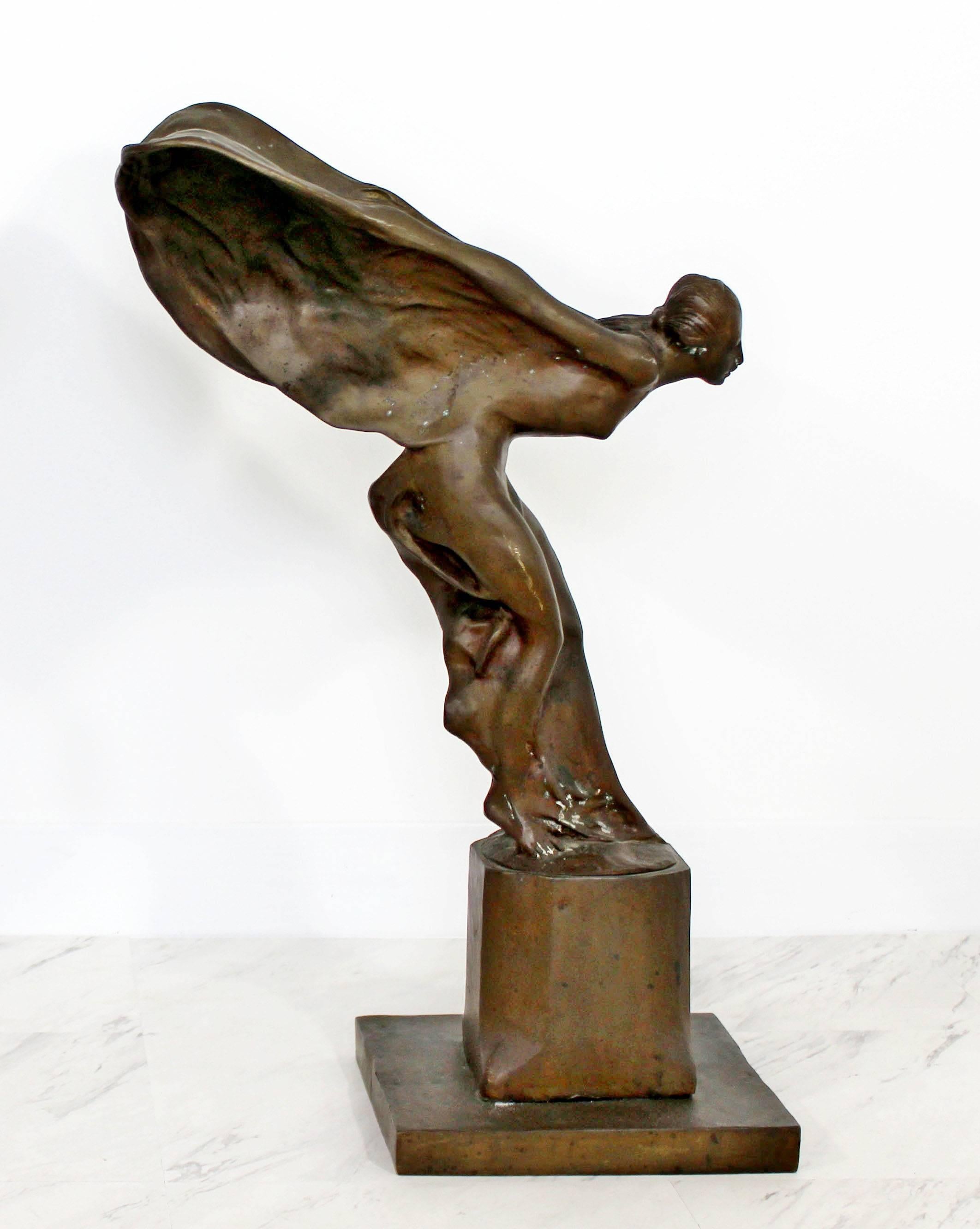 Art Deco Bronze Table Sculpture Spirit of Ecstasy Charles Sykes for Rolls Royce In Good Condition In Keego Harbor, MI