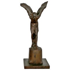 Art Deco Bronze Table Sculpture Spirit of Ecstasy Charles Sykes for Rolls Royce