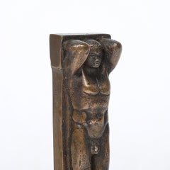Art Deco Bronze Telamon Sculpture on Rectilinear Variegated Rose Hue Marble Base