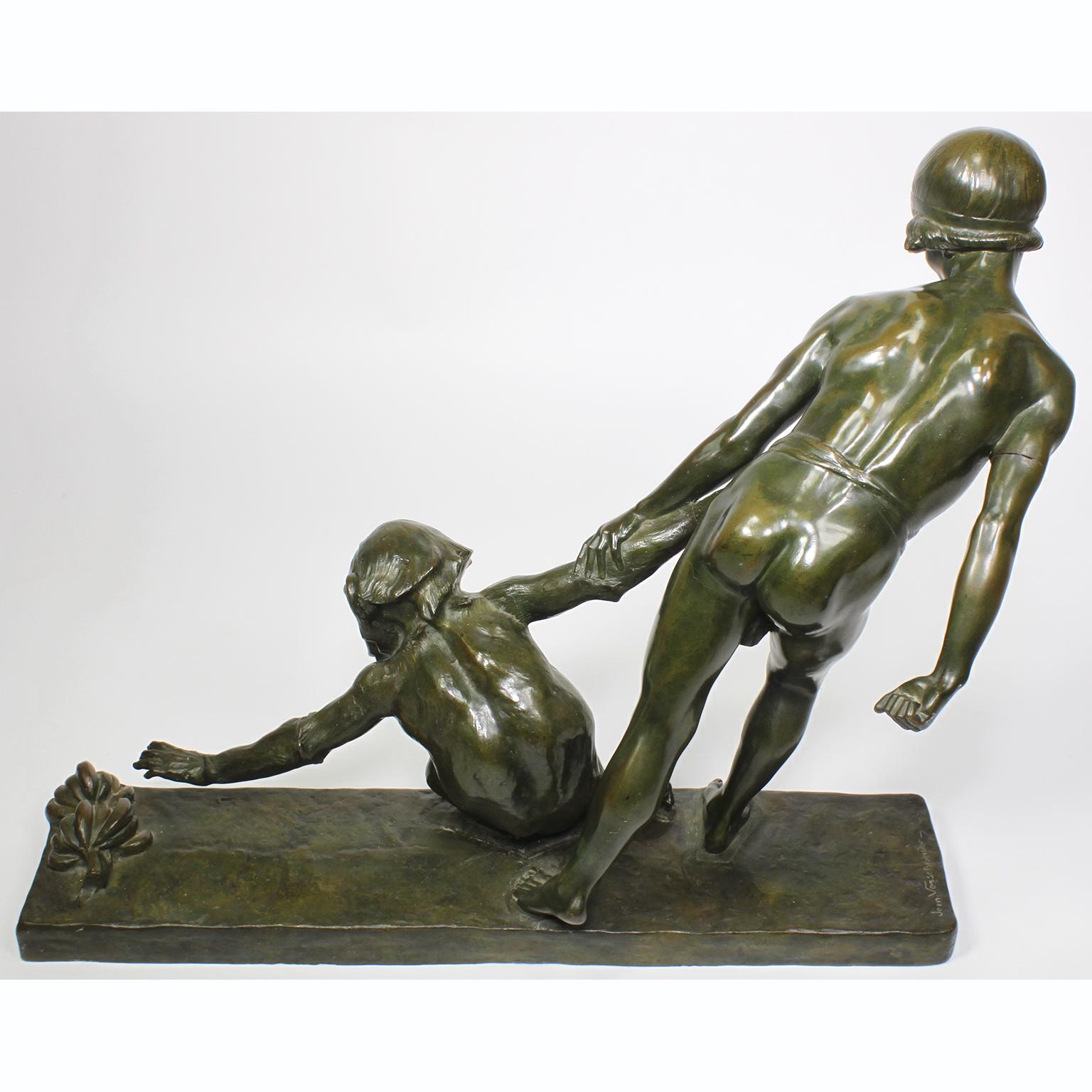 Ragazza e scimpanzé in bronzo Art-Deco 