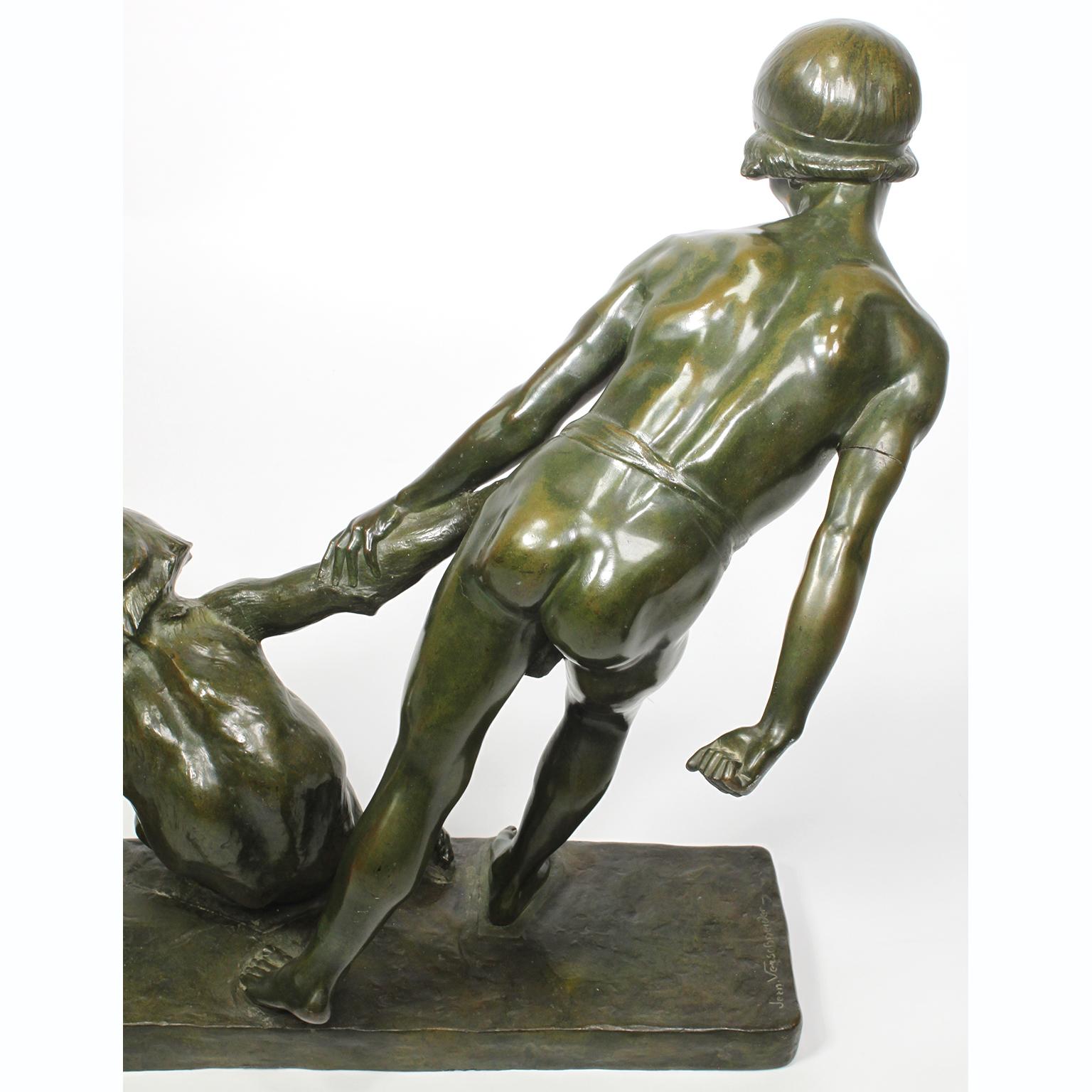 Ragazza e scimpanzé in bronzo Art-Deco 