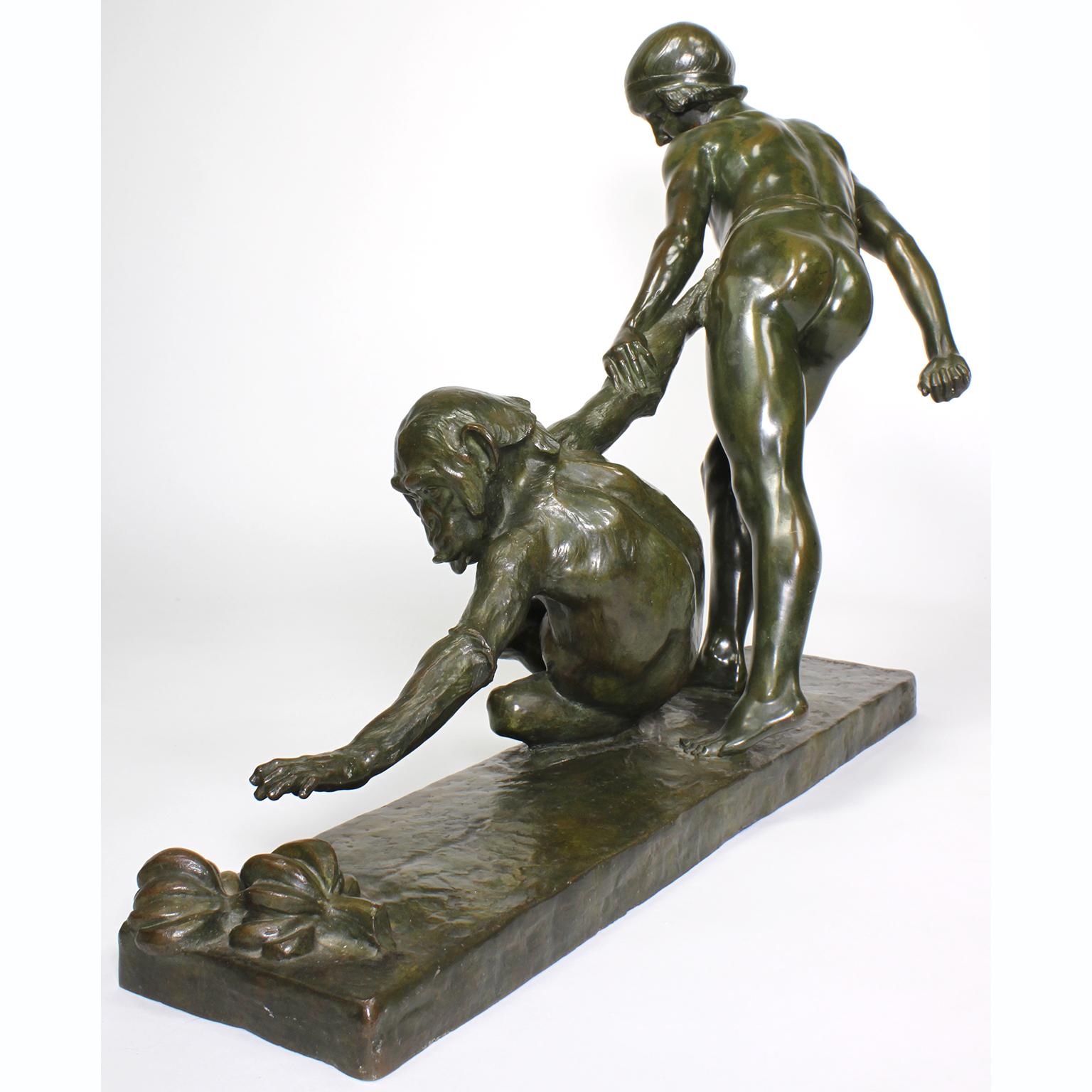 A fine French early 20th century patinated bronze group of 