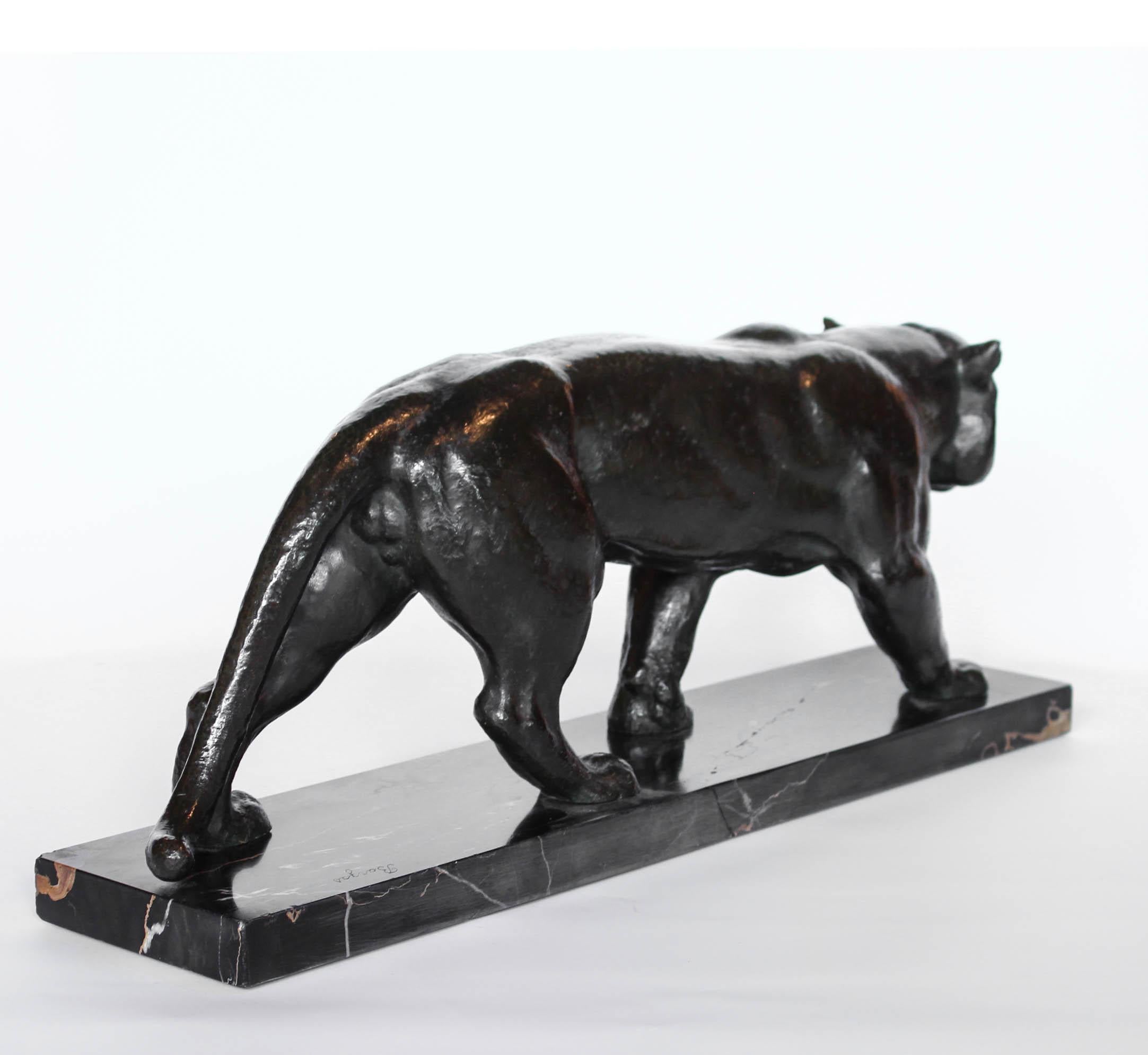 Patinated Art Deco Bronze Tiger by Henri Bargas