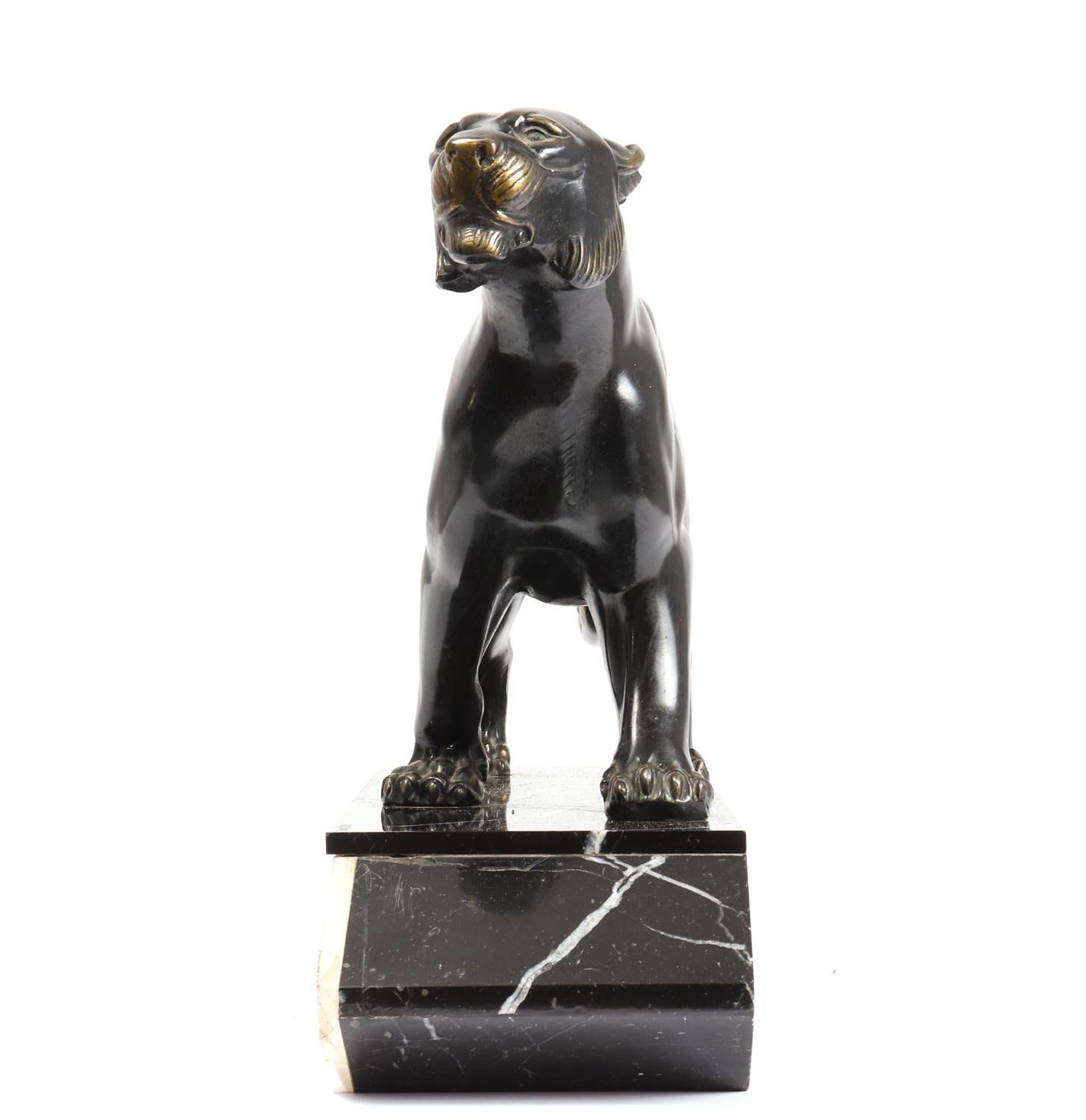 Art Deco Bronze Tiger by Irene Rochard, circa 1920 1