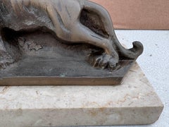 Art Deco Bronze Tiger Sculpture on Marble Base, circa 1930s