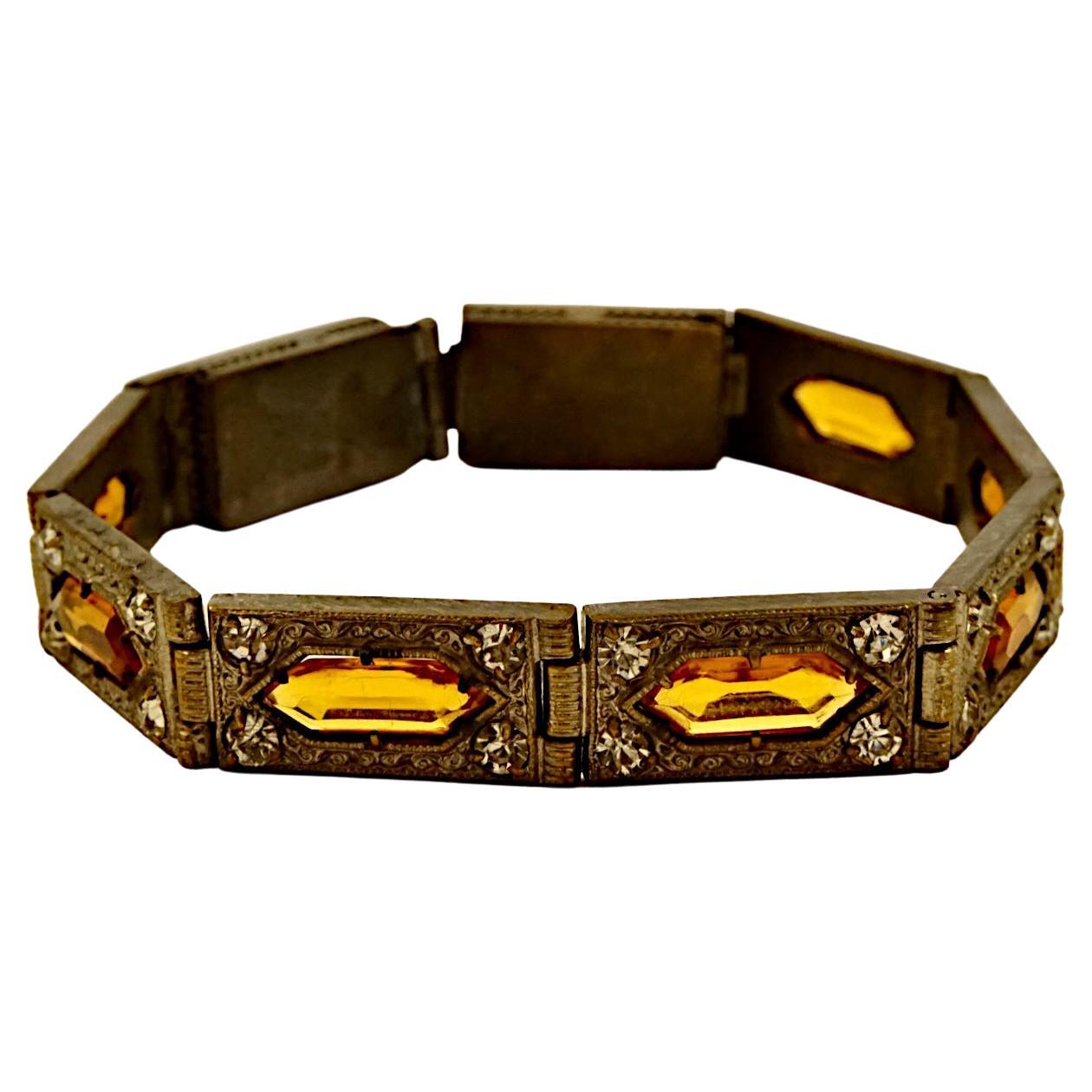 Bracciale ornato Art Deco in bronzo con ambra e strass trasparenti A Link In condizioni buone in vendita a London, GB