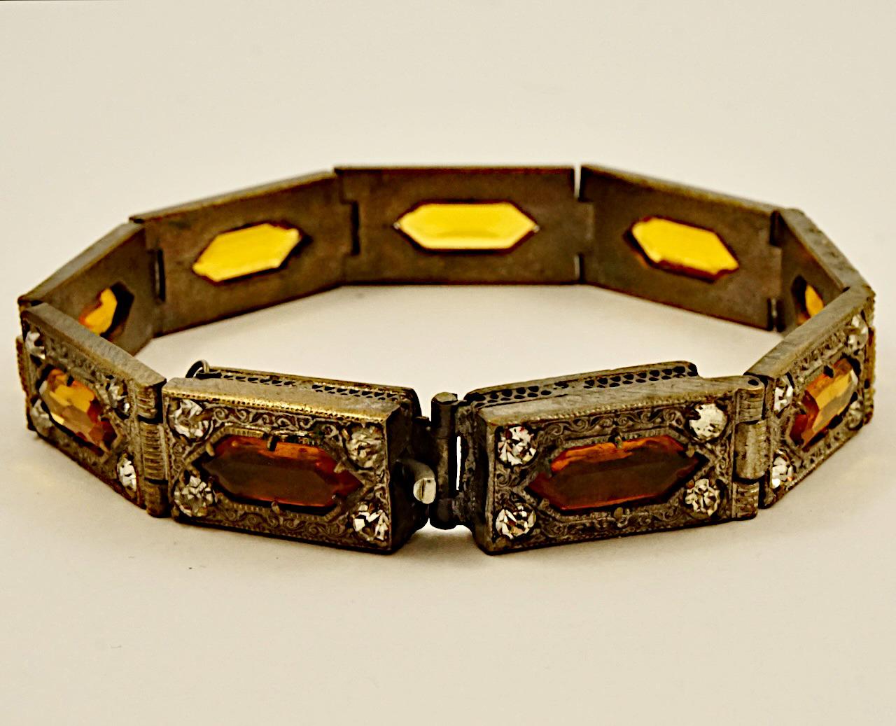 da uomo o donna Bracciale ornato Art Deco in bronzo con ambra e strass trasparenti A Link in vendita