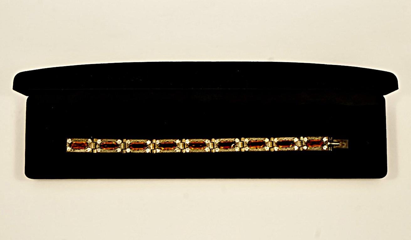 Bracciale ornato Art Deco in bronzo con ambra e strass trasparenti A Link in vendita 2