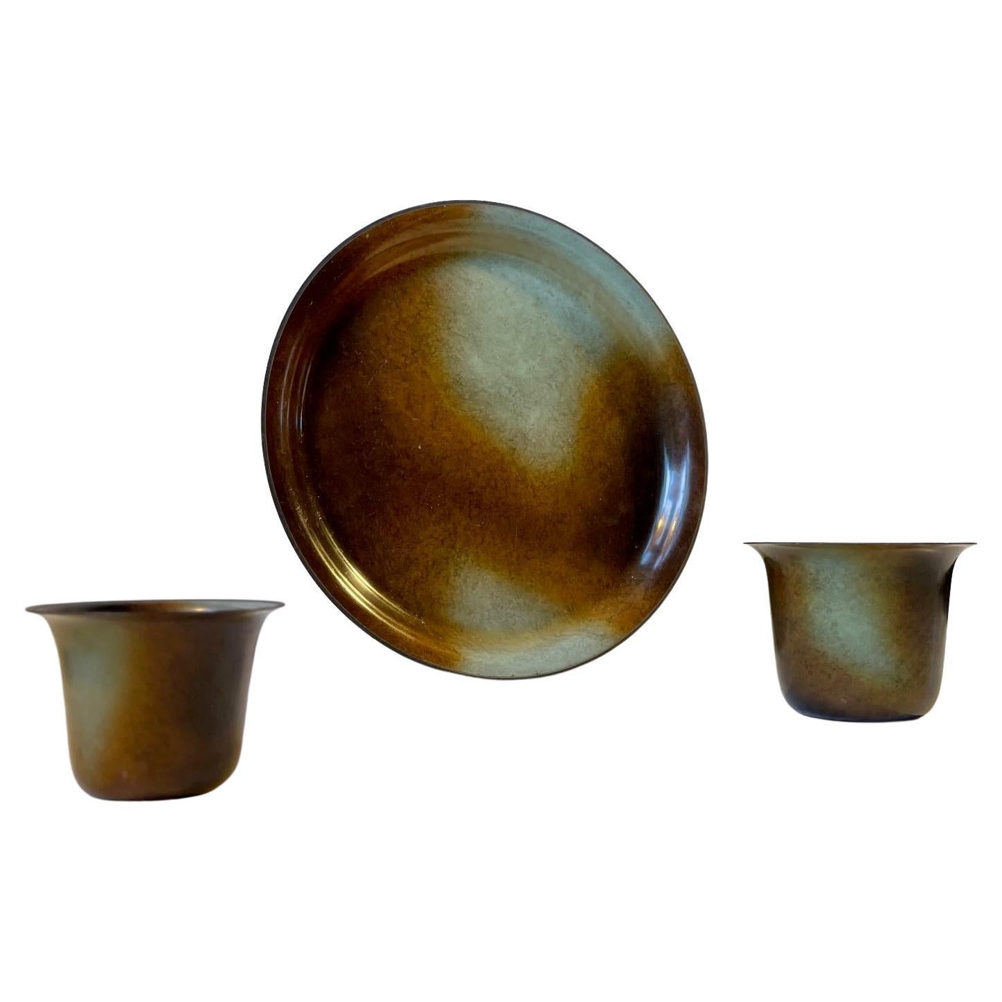 Vassoio e vasi in bronzo Art Déco di Bernhard Linder per Metalkonst, anni '30 in vendita