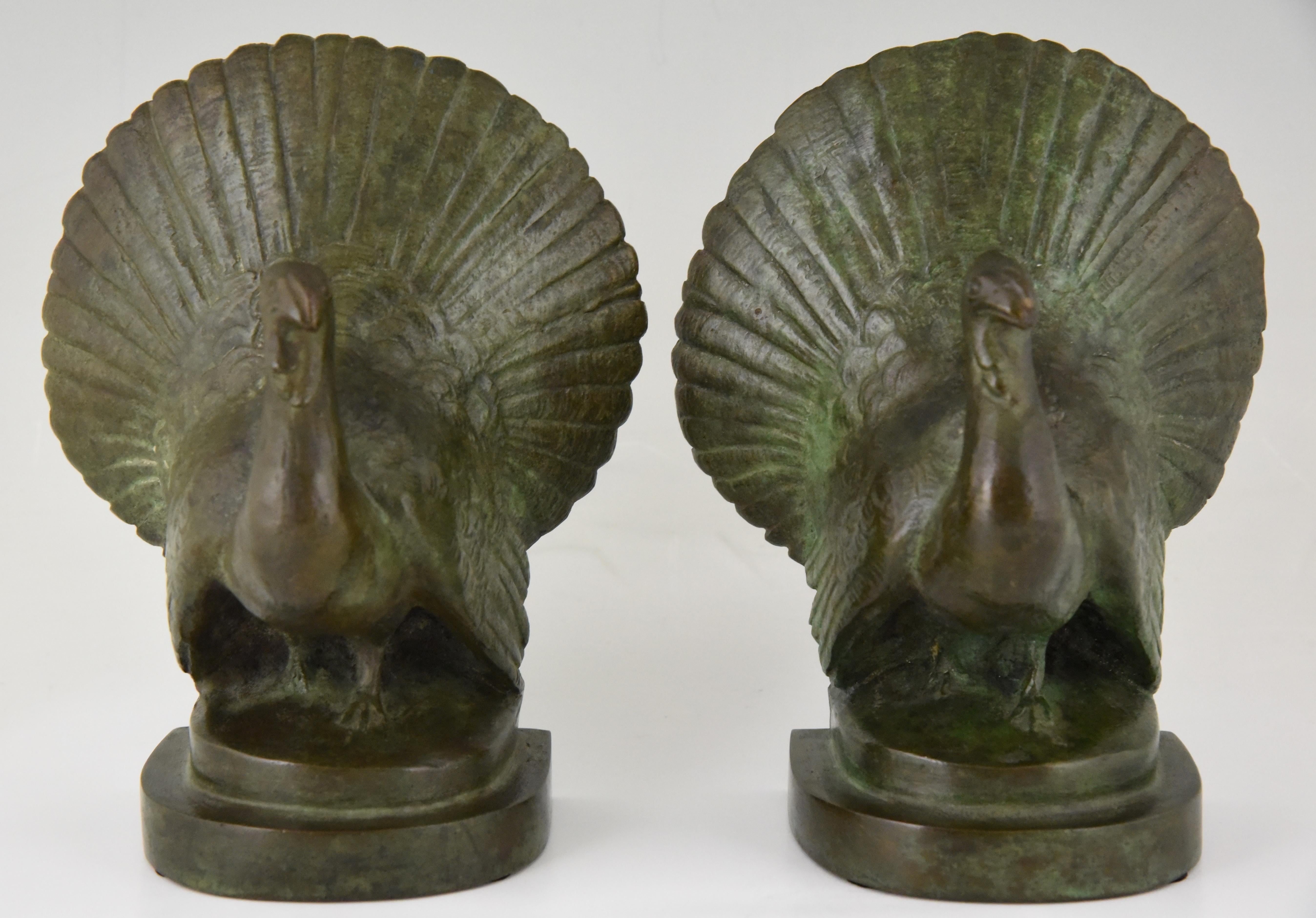 French Art Deco Bronze Turkey Bookends by Claude, France, 1925