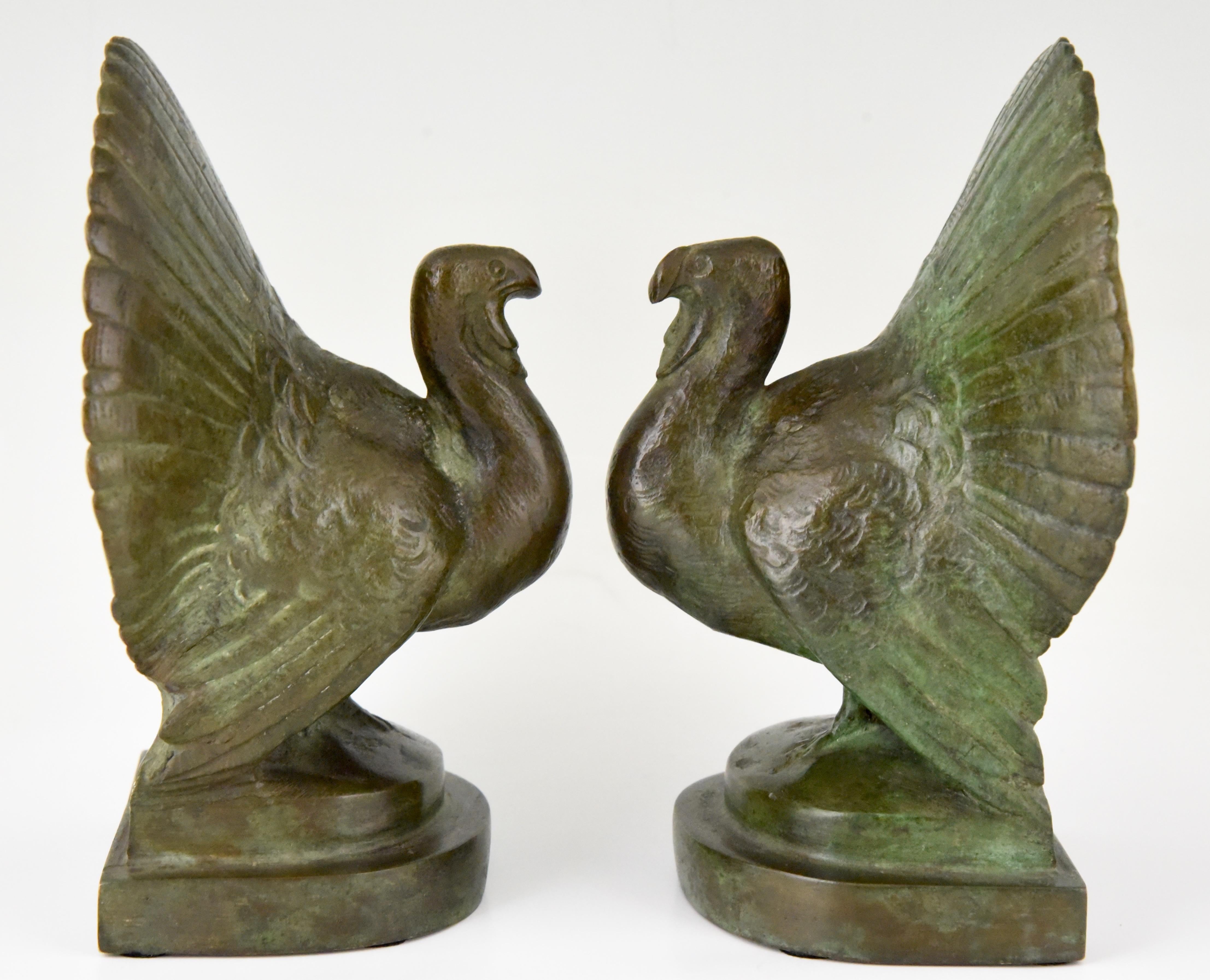 Patinated Art Deco Bronze Turkey Bookends by Claude, France, 1925