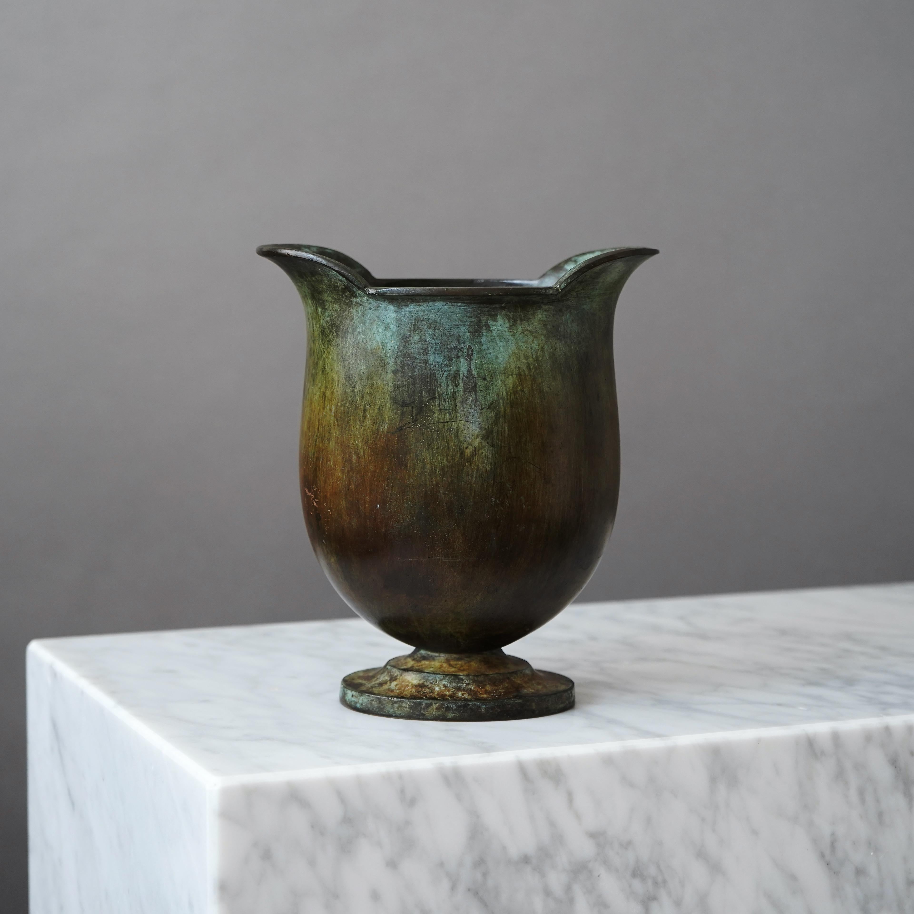 Scandinavian Modern Art Deco Bronze Vase by GAB Guldsmedsaktiebolaget, Sweden, 1930s For Sale