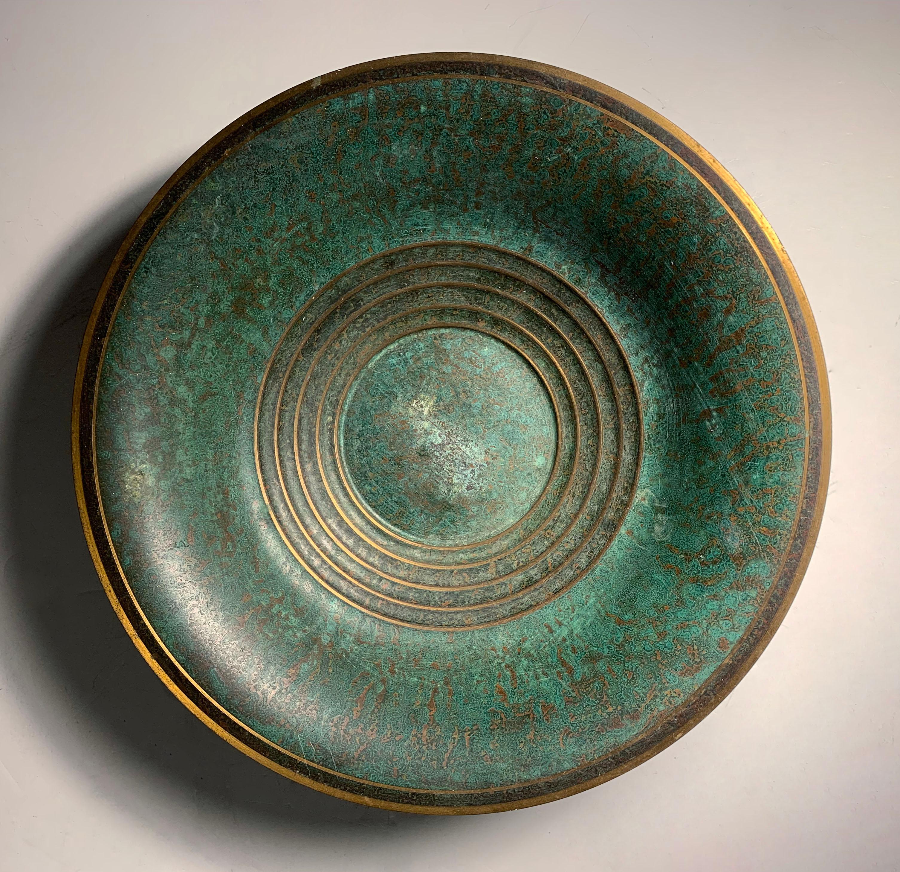 Art Deco Bronze Verdigris centerpiece bowl by Carl Sorensen.
