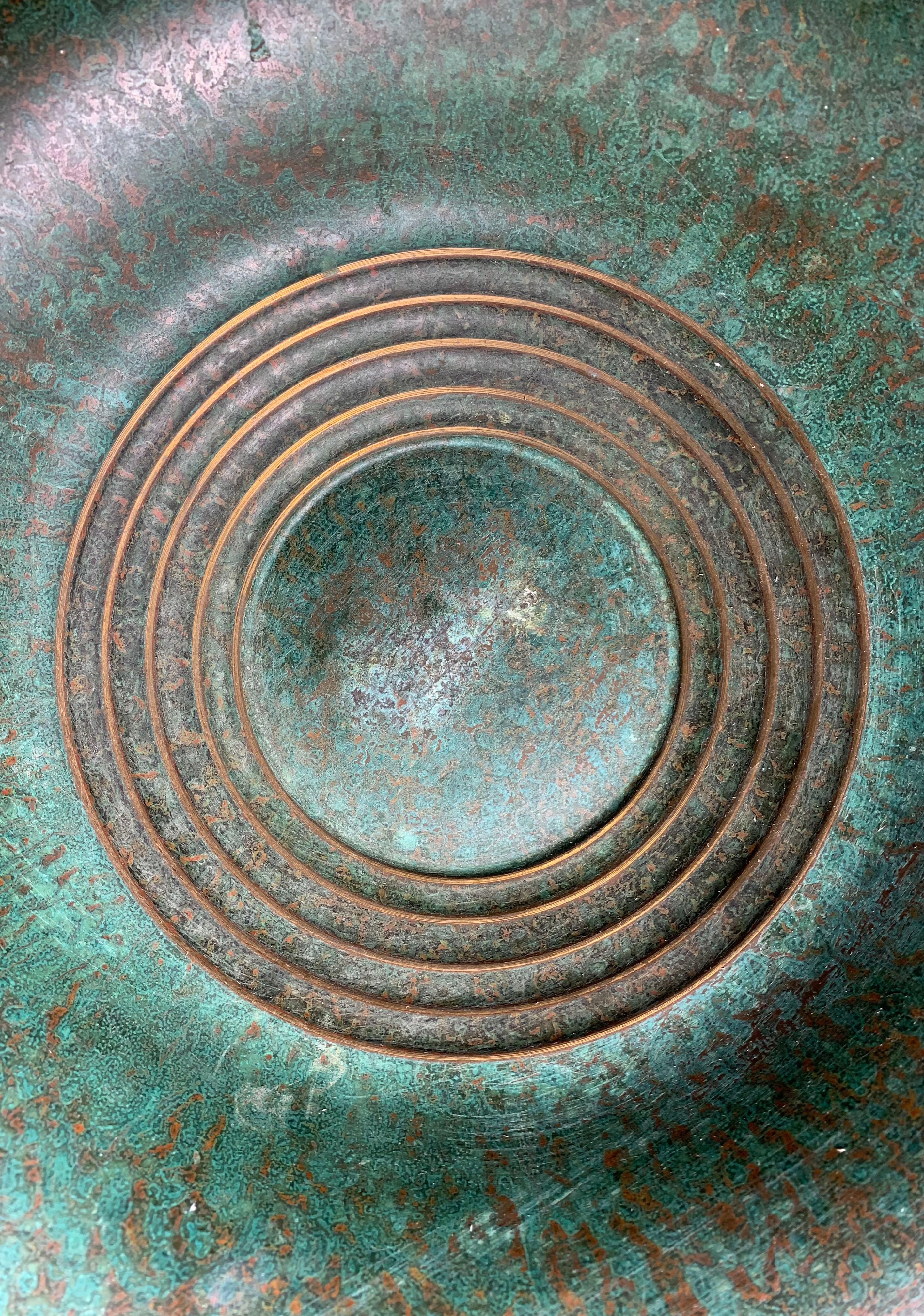 Cuenco centro de mesa Art Decó de bronce verdigris de Carl Sorensen Estadounidense en venta