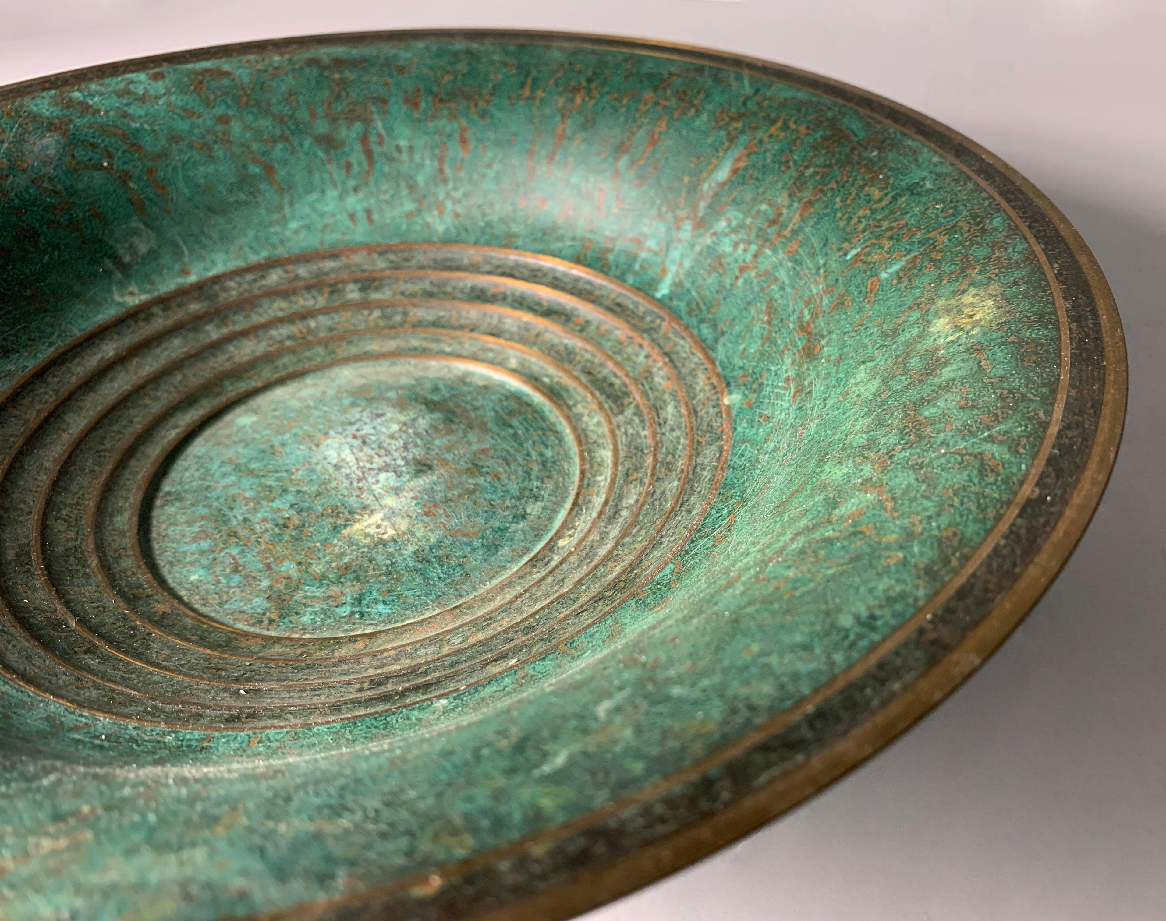 American Art Deco Bronze Verdigris Centerpiece Bowl by Carl Sorensen For Sale