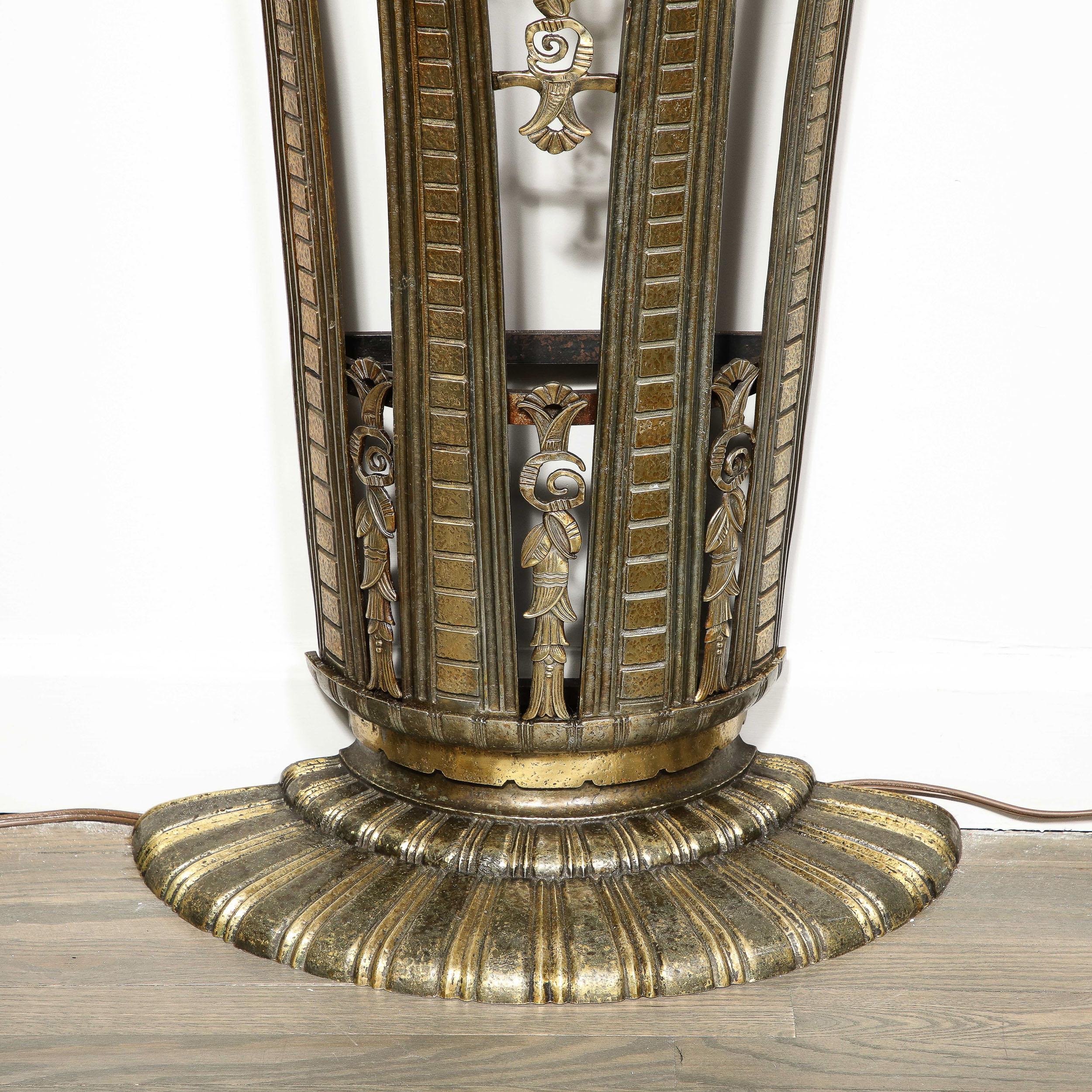 American Art Deco Bronze Vitrolite Console Table Top & Mirror Set by La Salle Iron Works For Sale