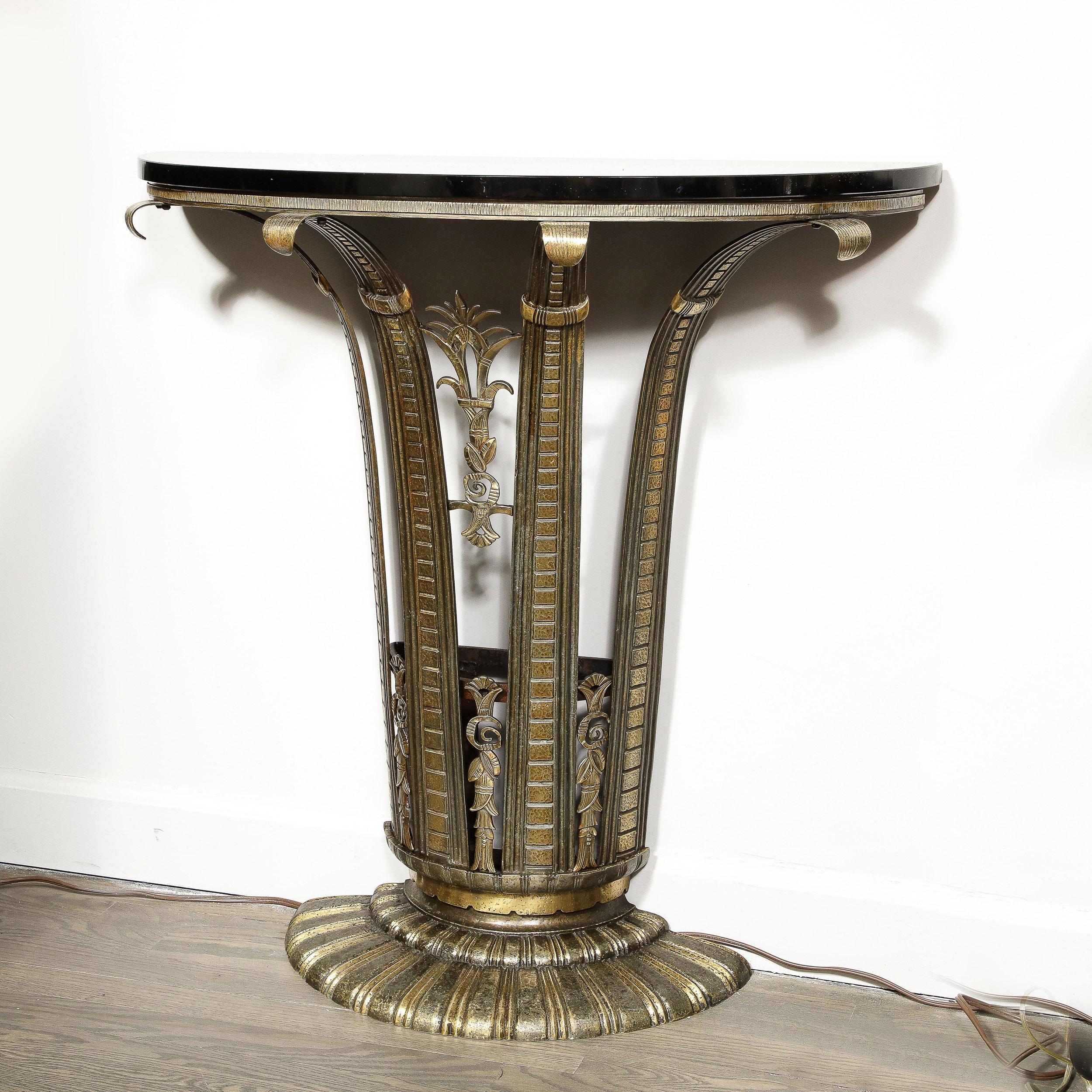 Art Deco Bronze Vitrolite Console Table Top & Mirror Set by La Salle Iron Works For Sale 1