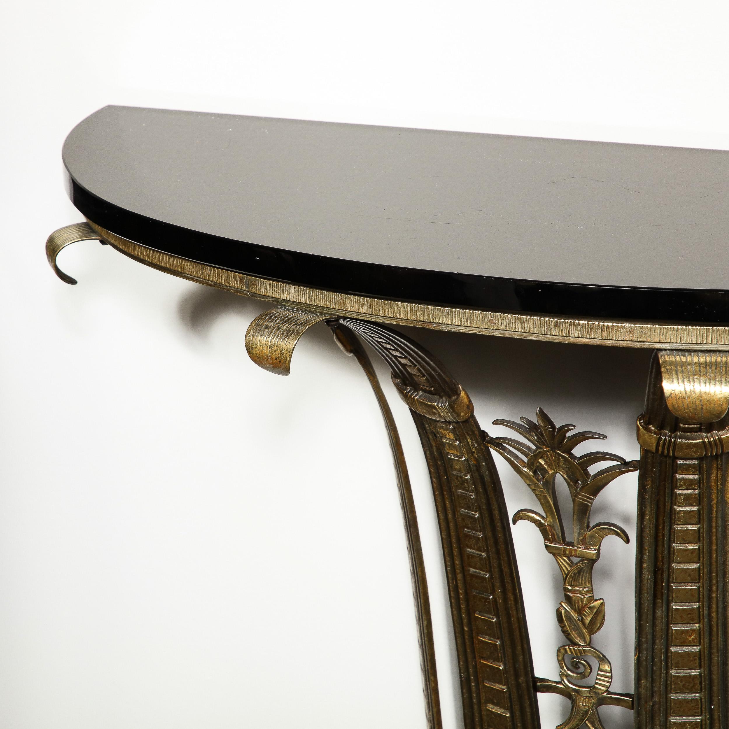 Art Deco Bronze Vitrolite Console Table Top & Mirror Set by La Salle Iron Works For Sale 3