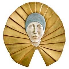 Art-Déco-Wandtafel aus Bronze, Pierrot, signiert von A. Deckert, Frankreich 1930