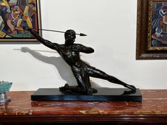 Art Deco Bronze Warrior Javelin Thrower by P. Hugonnet French 1930s