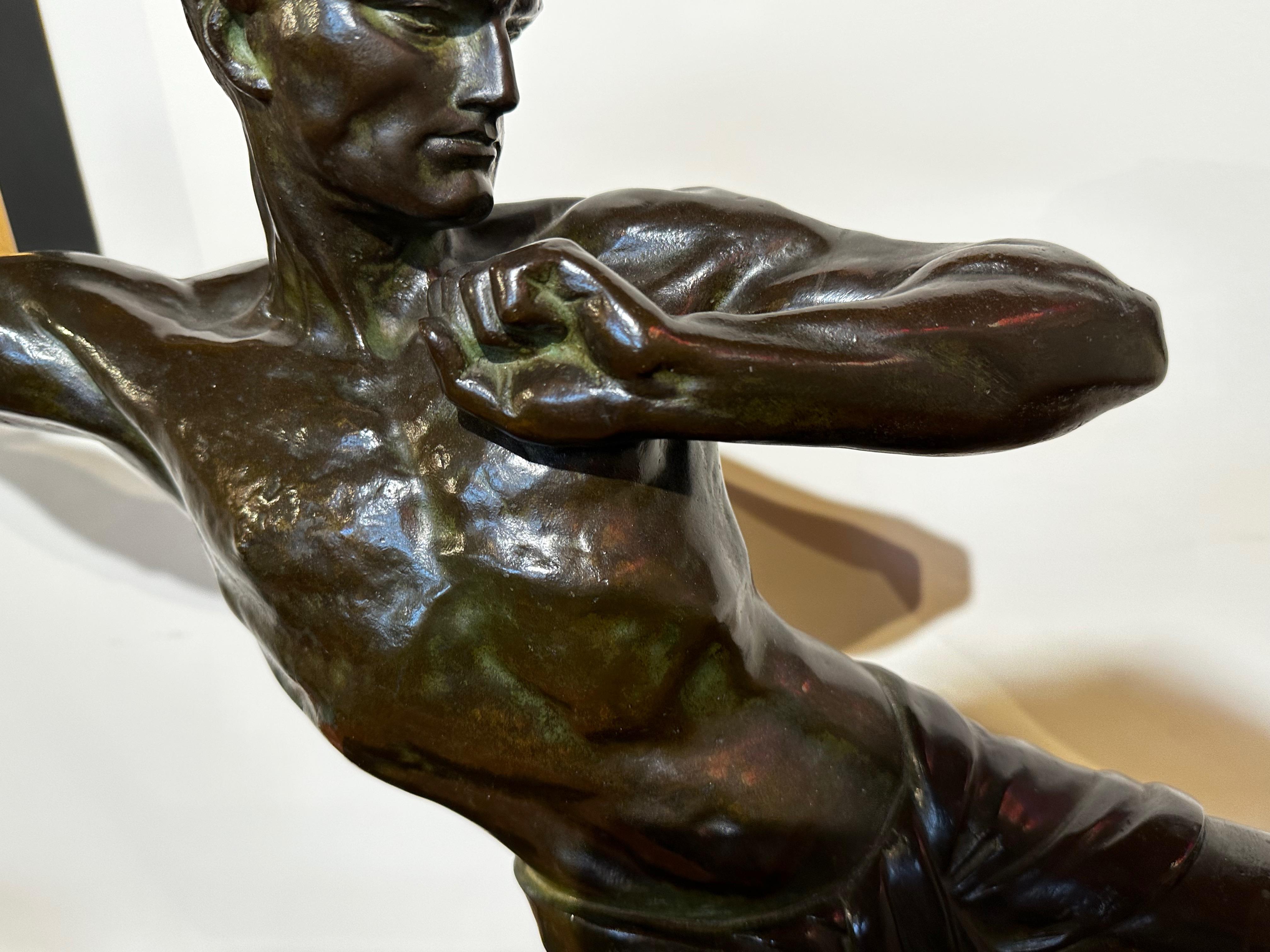 Art Deco Bronze Warrior Javelin Thrower by P. Hugonnet French 1930s For Sale 1