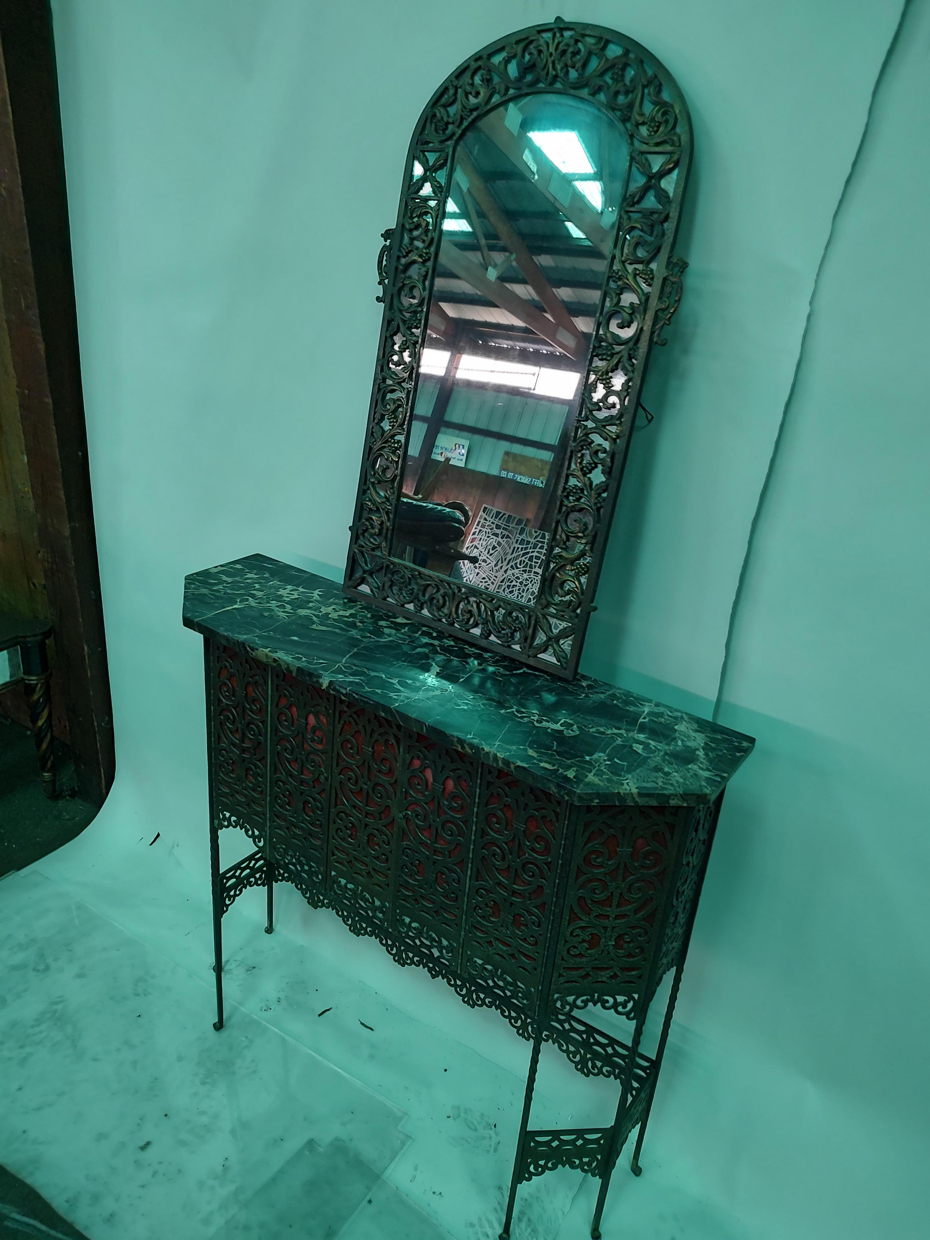 Art Deco Bronze with Portero Marble and Wall Mirror Attributed to Oscar Bach For Sale 7