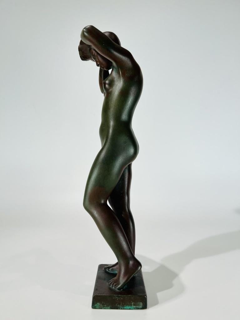 Bronzed Art Deco bronze woman naked signed B Forslund circa 1930 For Sale