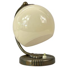Art Deco Bronzed Brass & Opaline Glass Table Lamp, Germany 1930s