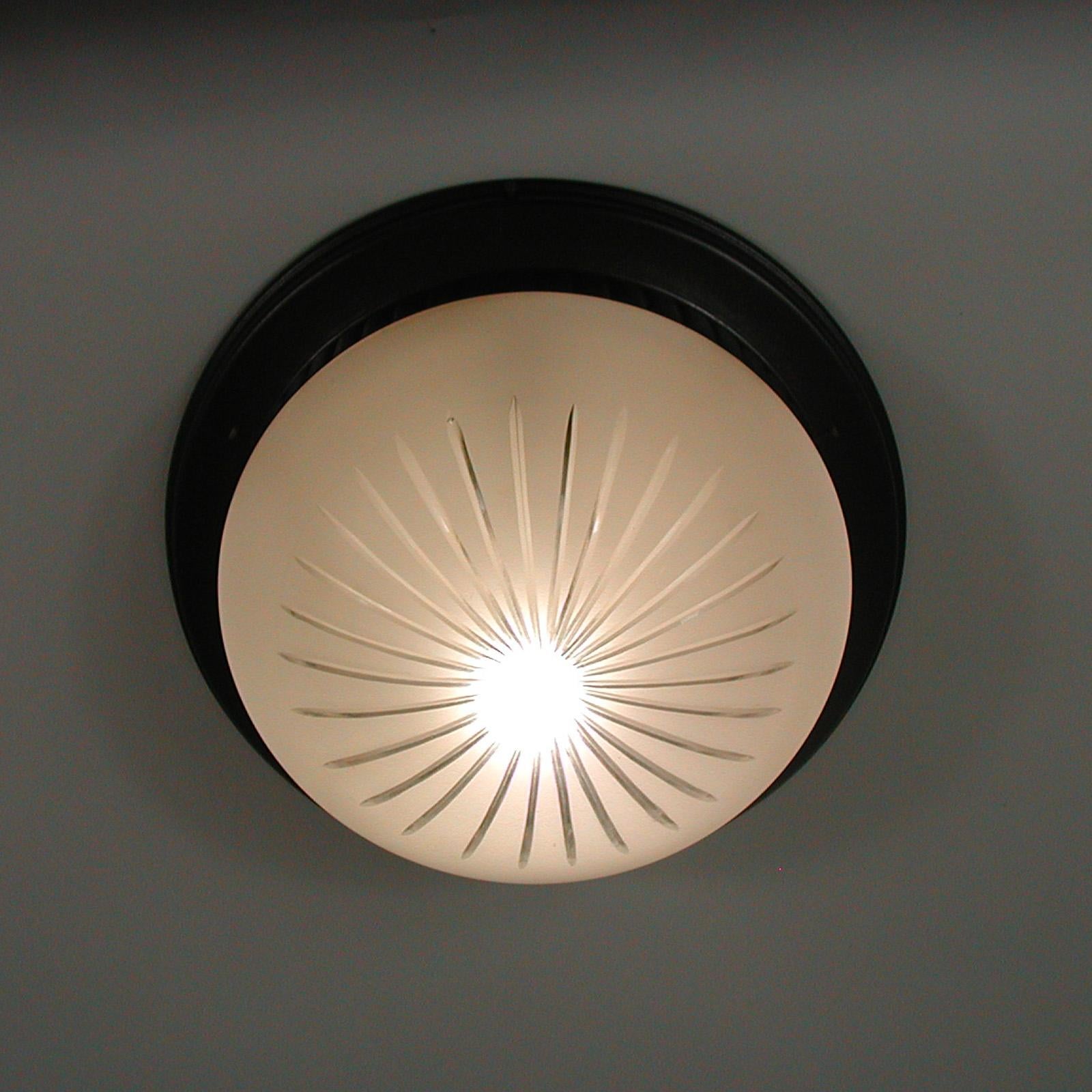 Art Deco Bronzed Metal and Satin Glass Flush Mount, Austria, 1910 to 1920 For Sale 6