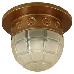 Art Deco Bronzed Metal and Satin Glass Flush Mount, Austria 1910 to 1920