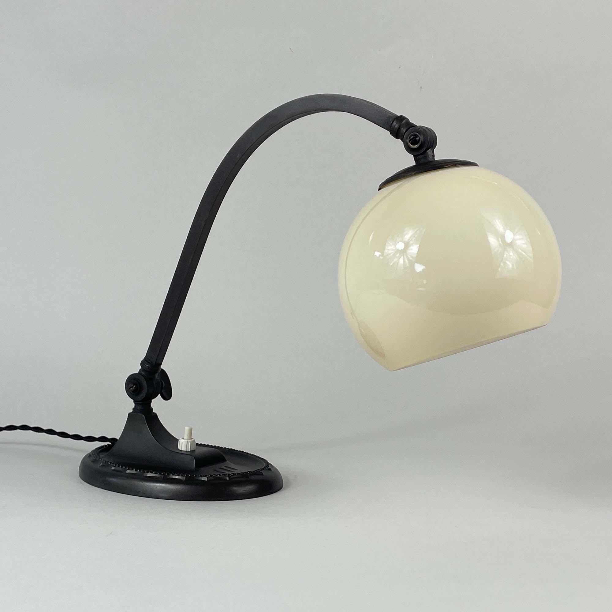 Art Deco Bronzed Metal & Opaline Glass Table Lamp, Germany 1920s to 1930s 10
