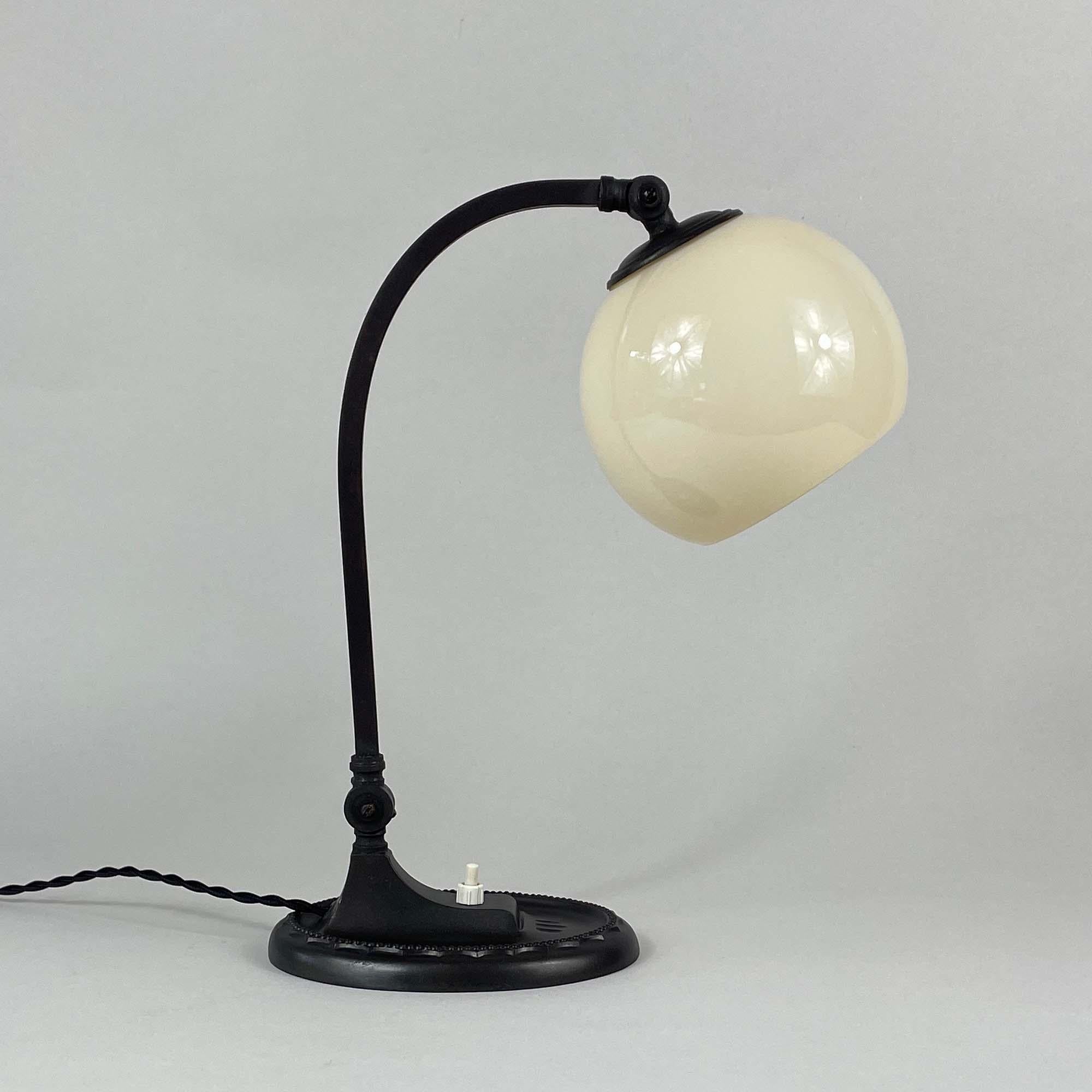 Art Deco Bronzed Metal & Opaline Glass Table Lamp, Germany 1920s to 1930s 11