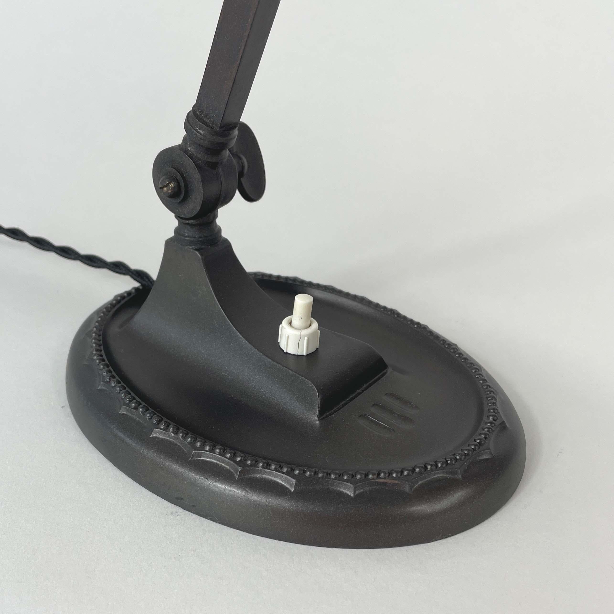Art Deco Bronzed Metal & Opaline Glass Table Lamp, Germany 1920s to 1930s 12
