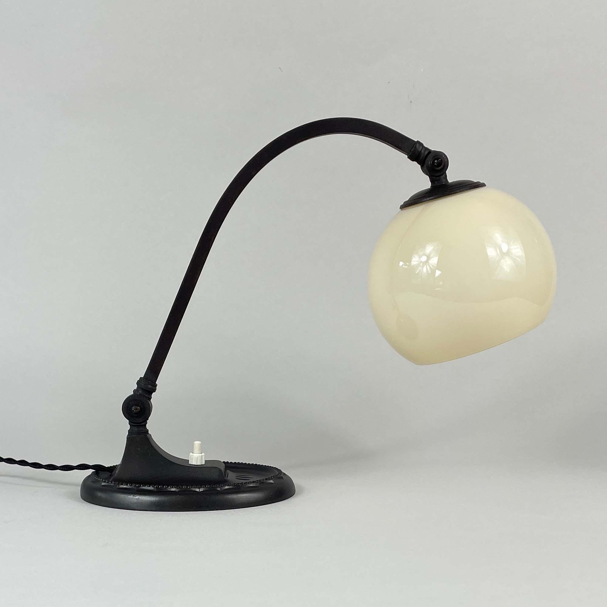 Art Deco Bronzed Metal & Opaline Glass Table Lamp, Germany 1920s to 1930s 2