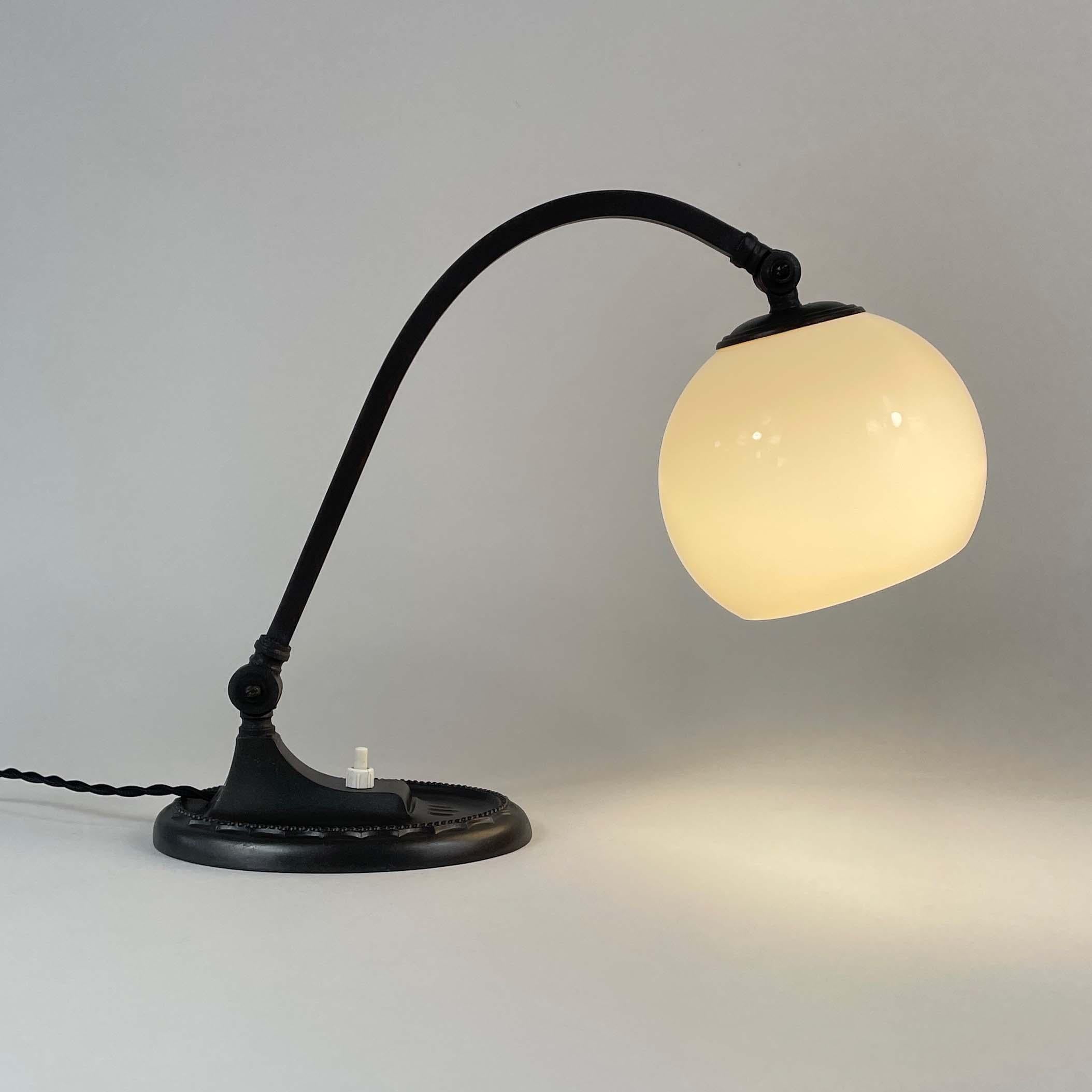 Art Deco Bronzed Metal & Opaline Glass Table Lamp, Germany 1920s to 1930s 3
