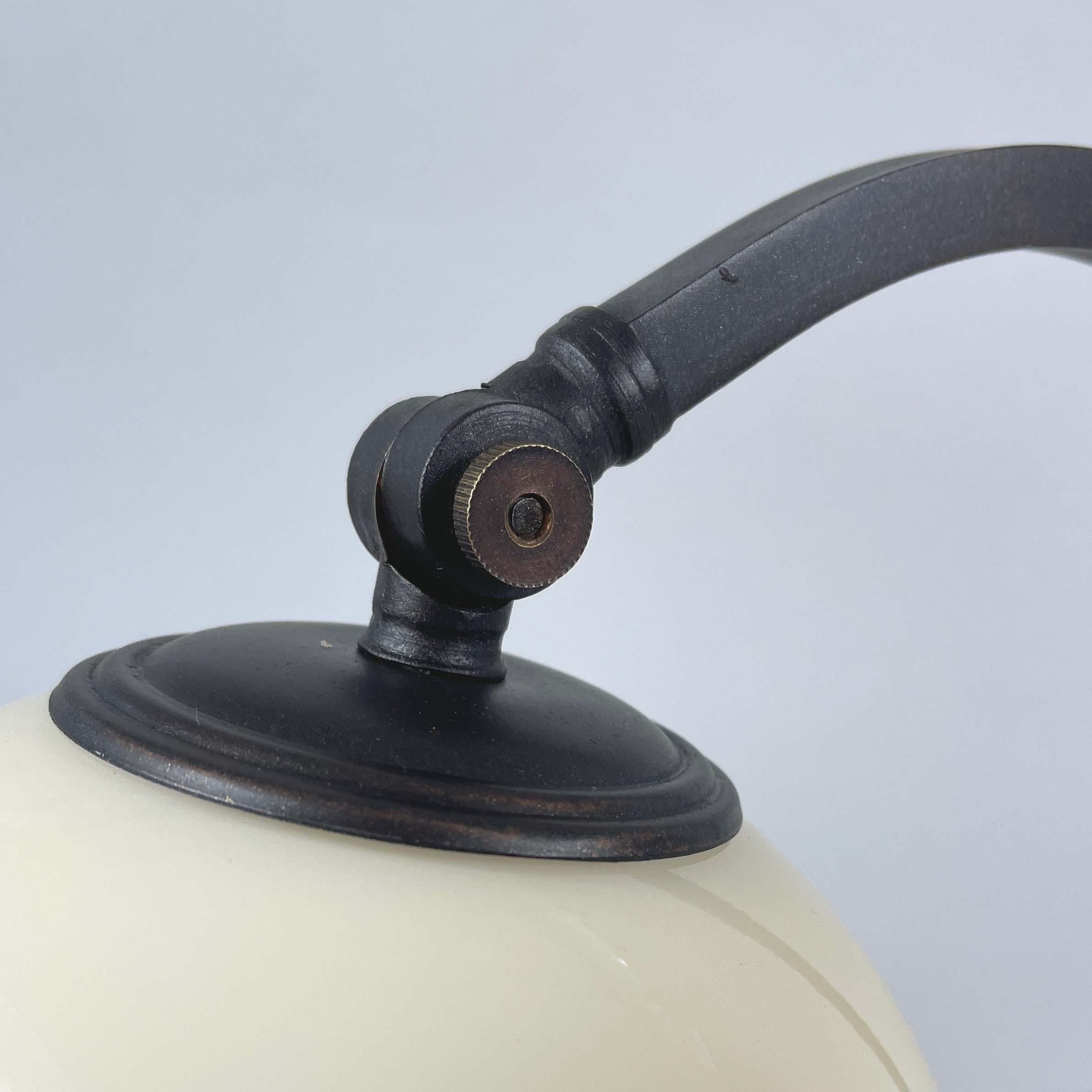Art Deco Bronzed Metal & Opaline Glass Table Lamp, Germany 1920s to 1930s 5