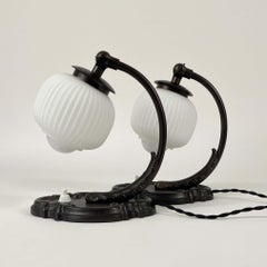 Art Deco Bronzed & Opaline Glas Table Lamps, Germany 1920s to 1930s
