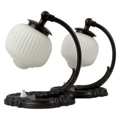 Lampade da tavolo Art Deco in bronzo e vetro opalino, Germania, anni '20 - '30