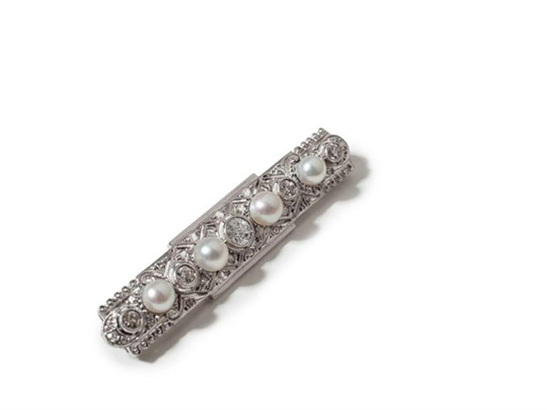 Art Deco Brooch, 14 Carat Gold, Diamonds and Pearls, circa 1910 For Sale 5