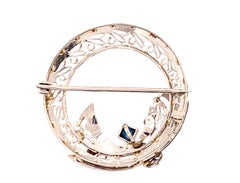 Art Deco Brooch .25ct French Cut Sapphire Filigree Pin 14k Original 1920s Antiqu