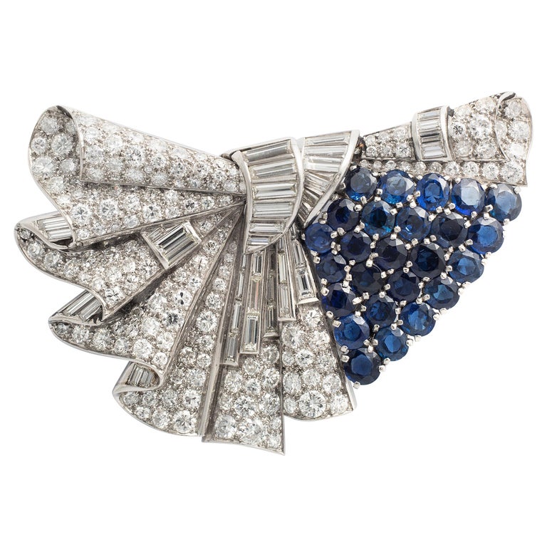 Double-Clip Sapphire and Diamond Brooch, ca. 1935