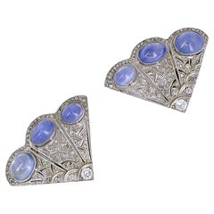 Art Deco Brooch Palladium Rose Gold Sapphire Diamond Double Clip Antique
